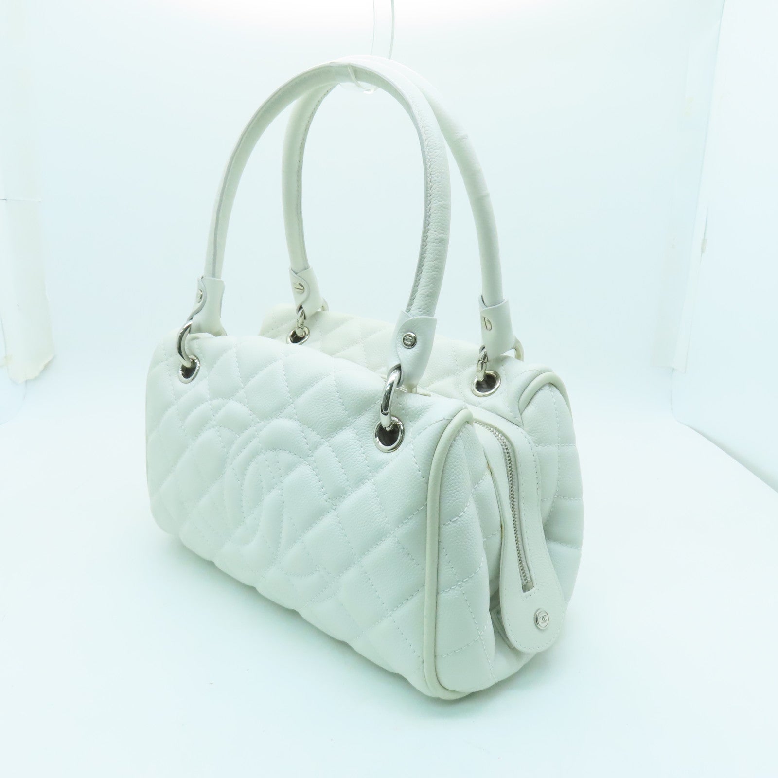 CHANEL 【激減優惠】菱格Caviar皮革Shoulder Bag銀扣肩背袋白色