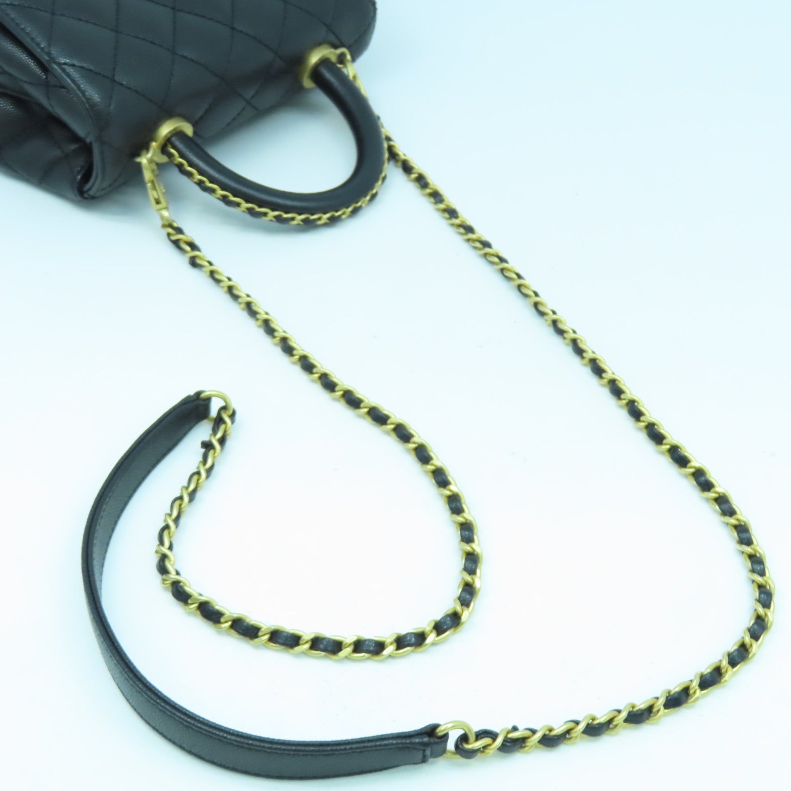 CHANEL 菱格牛皮皮革Chain Shoulder Bag金扣鏈帶手挽肩背兩用袋黑色