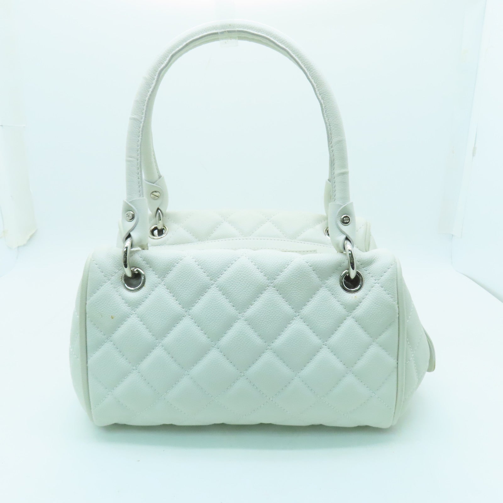 CHANEL 【激減優惠】菱格Caviar皮革Shoulder Bag銀扣肩背袋白色