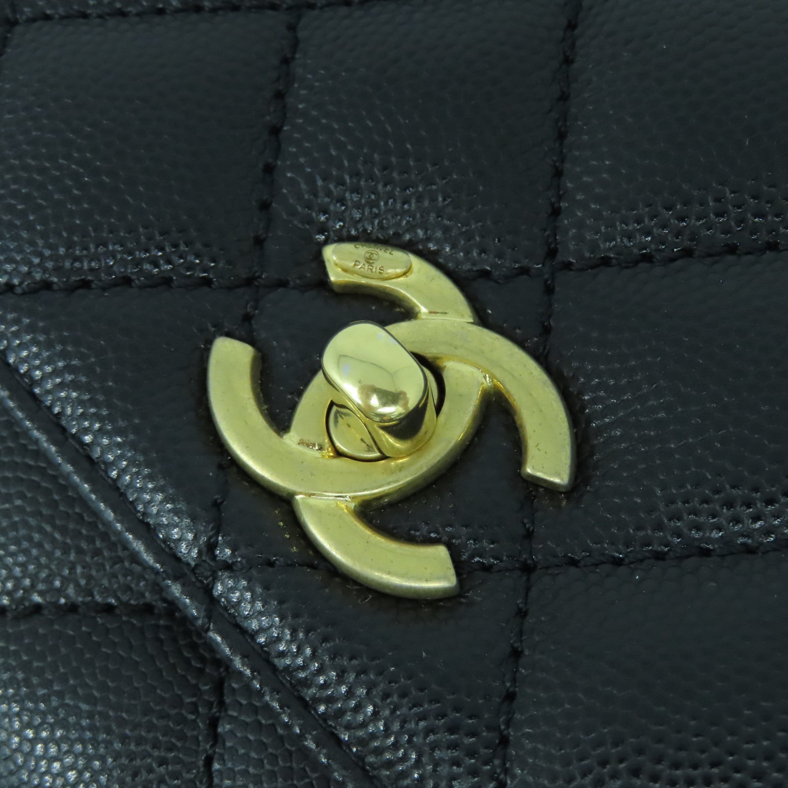 CHANEL 菱格牛皮皮革Chain Shoulder Bag金扣鏈帶手挽肩背兩用袋黑色