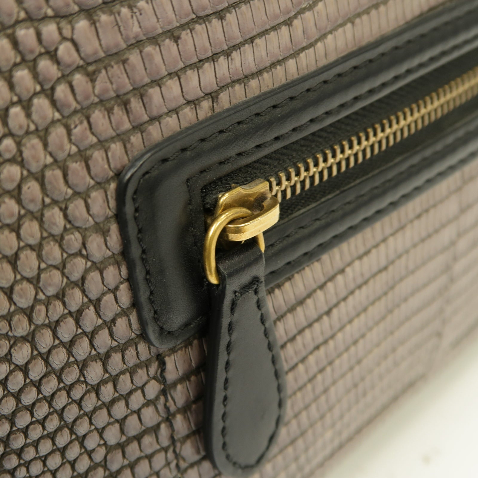 CELINE 牛皮皮革/蜥蝪皮革Mini Luggage金扣手挽袋黑色/灰色
