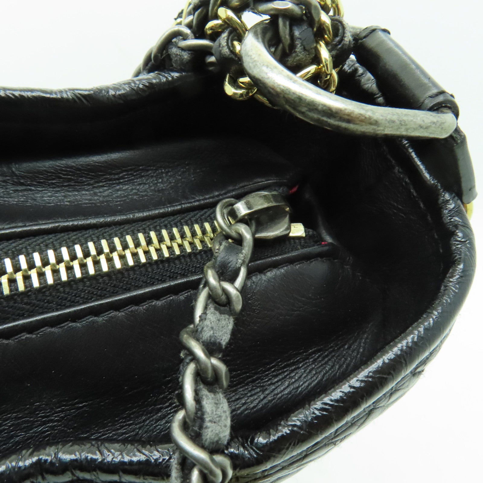 CHANEL 菱格Aged Calf皮革Chain Shoulder Bag金扣/銀扣鏈帶肩背袋黑色