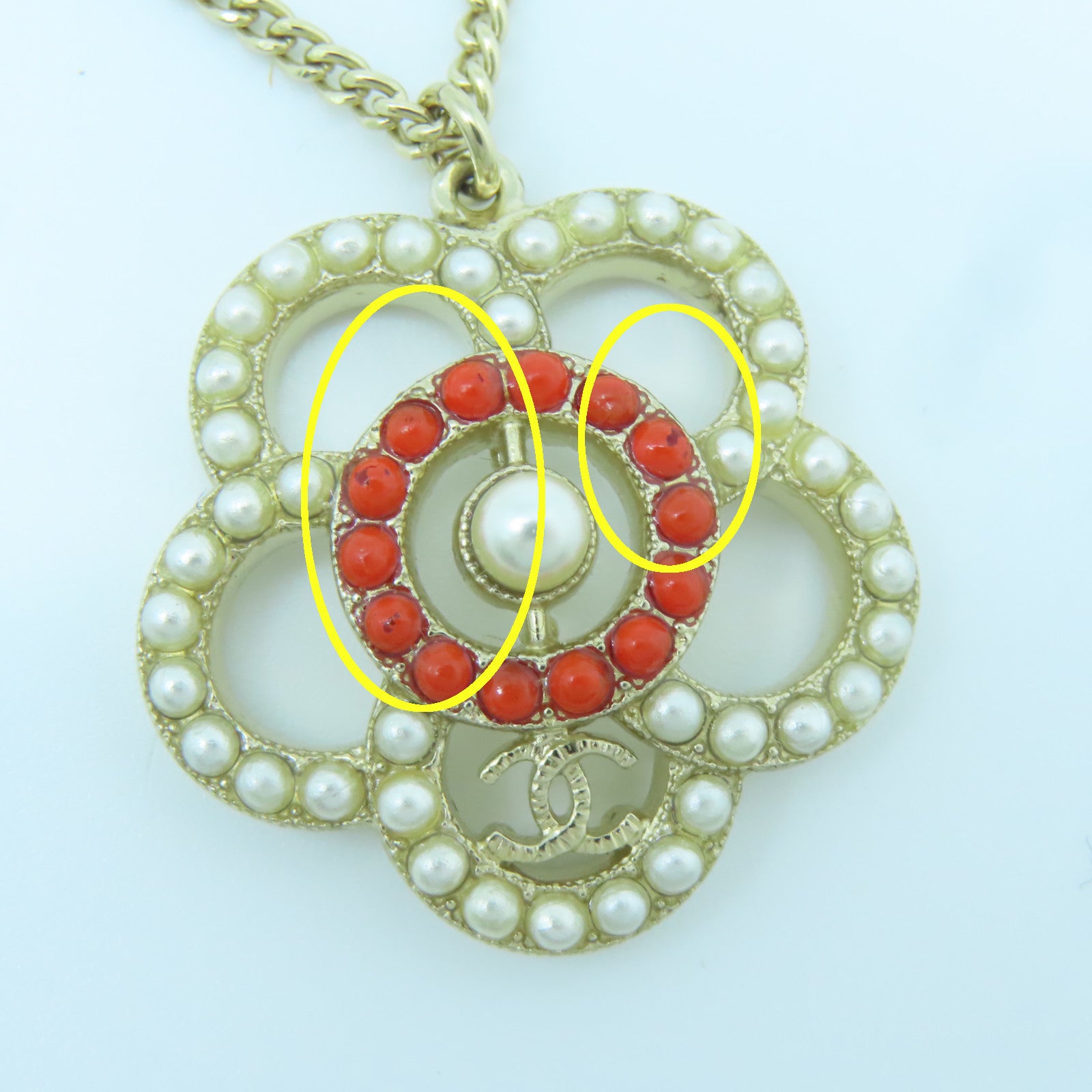 CHANEL 金屬Necklace項鍊紅色白色金色