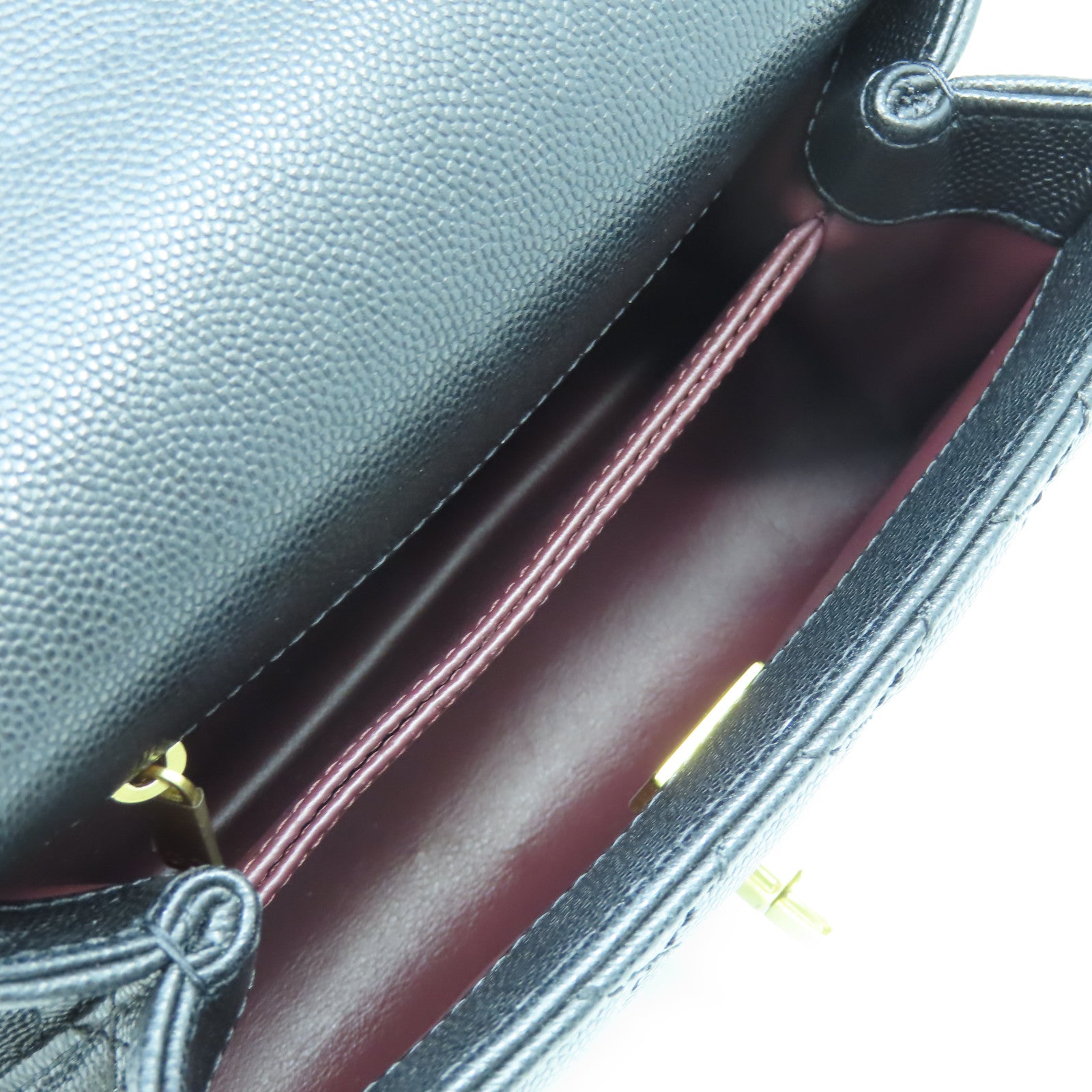 CHANEL 菱格牛皮皮革Chain Shoulder Bag金扣鏈帶手挽肩背兩用袋黑色