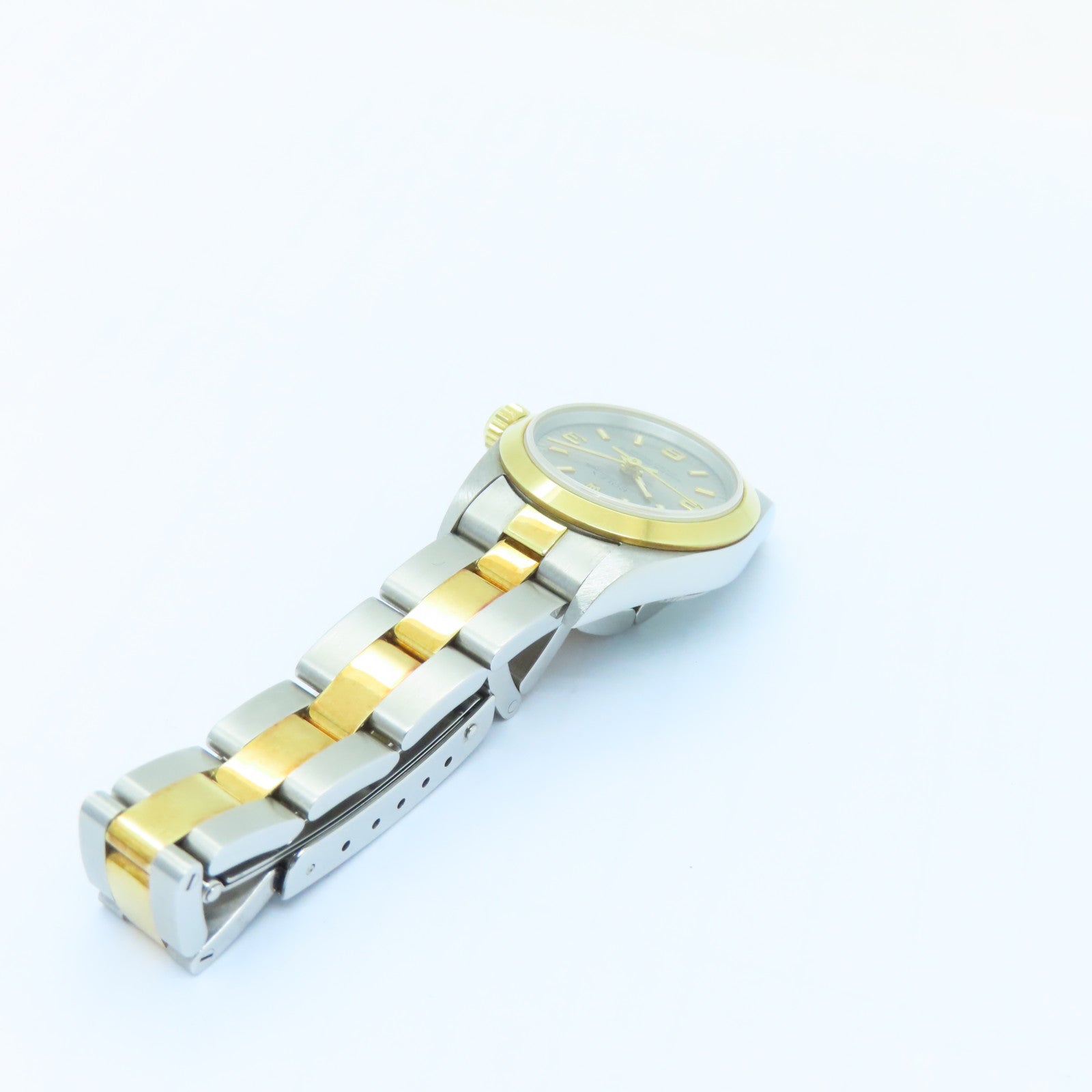 ROLEX Oyster Perpetual 26mm 18K Gold/Stainless Steel Watch Automatic Movement Gray
