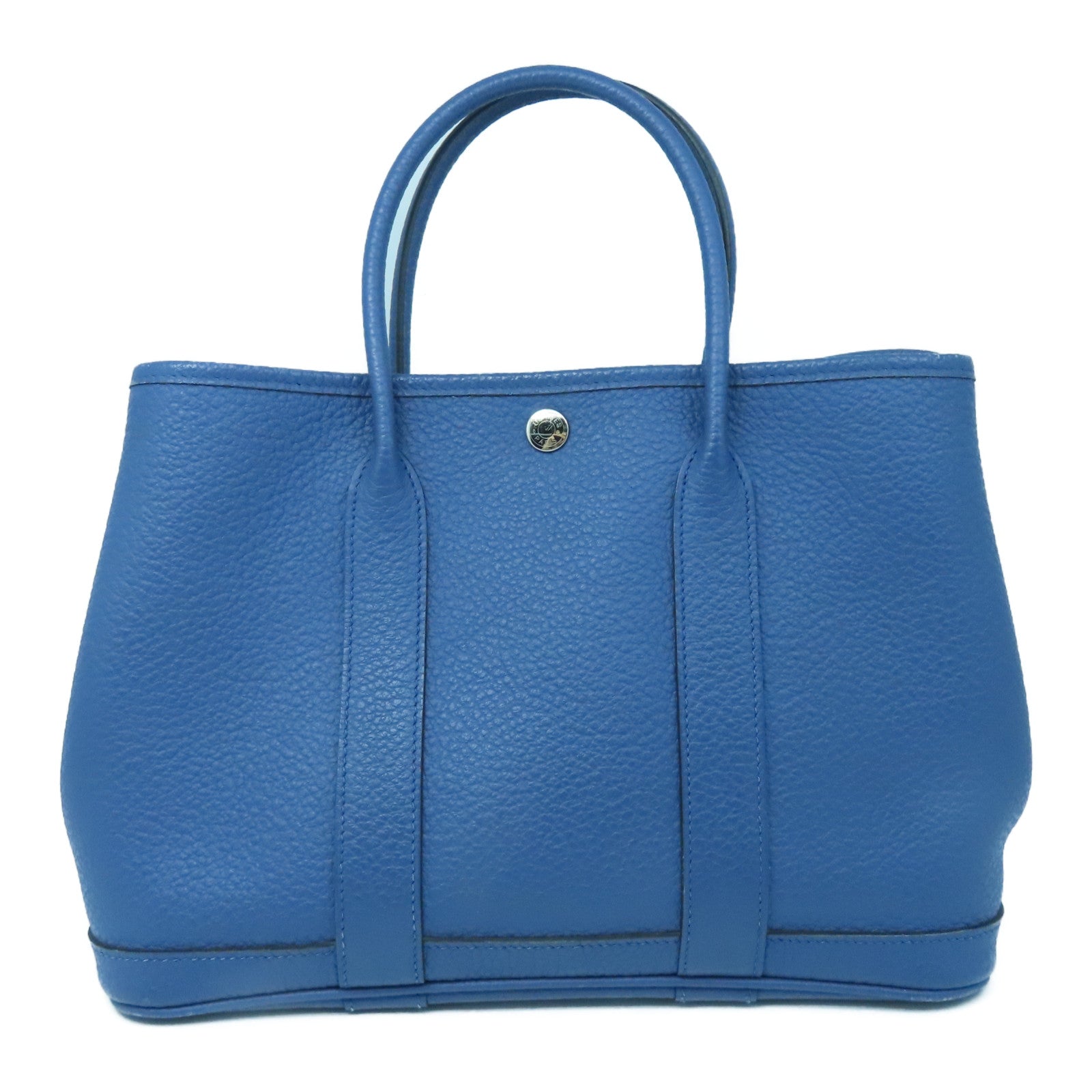 HERMES Negonda皮革Garden Party TPM銀扣手挽袋藍色