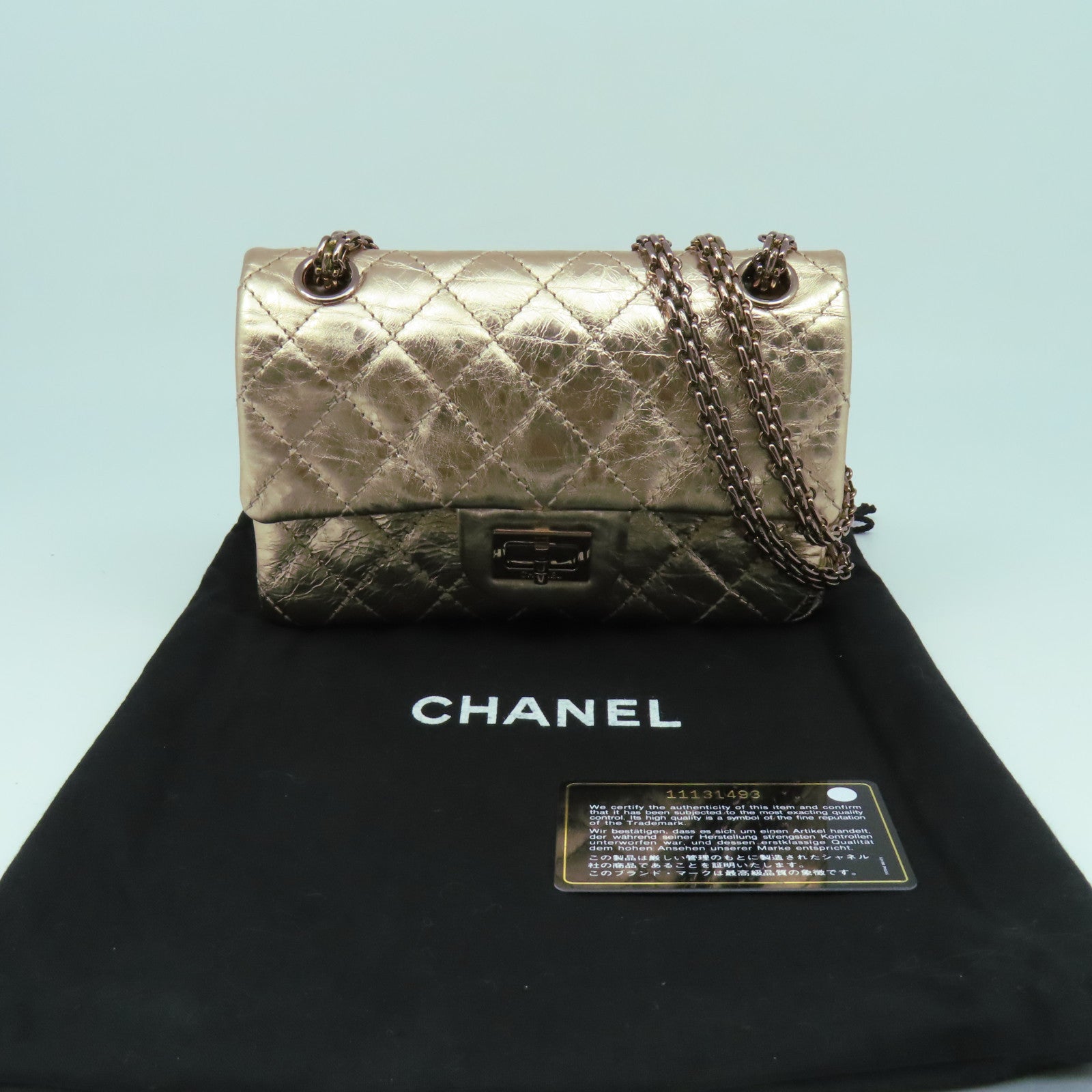 CHANEL 【激減優惠】菱格牛皮皮革2.55 Chain Shoulder金扣鏈帶肩背袋粉紅金色
