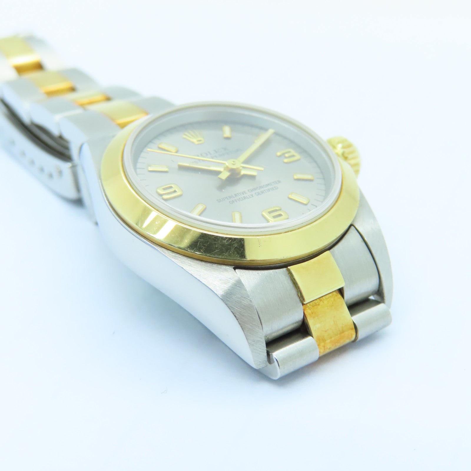 ROLEX Oyster Perpetual 26mm 18K Gold/Stainless Steel Watch Automatic Movement Gray