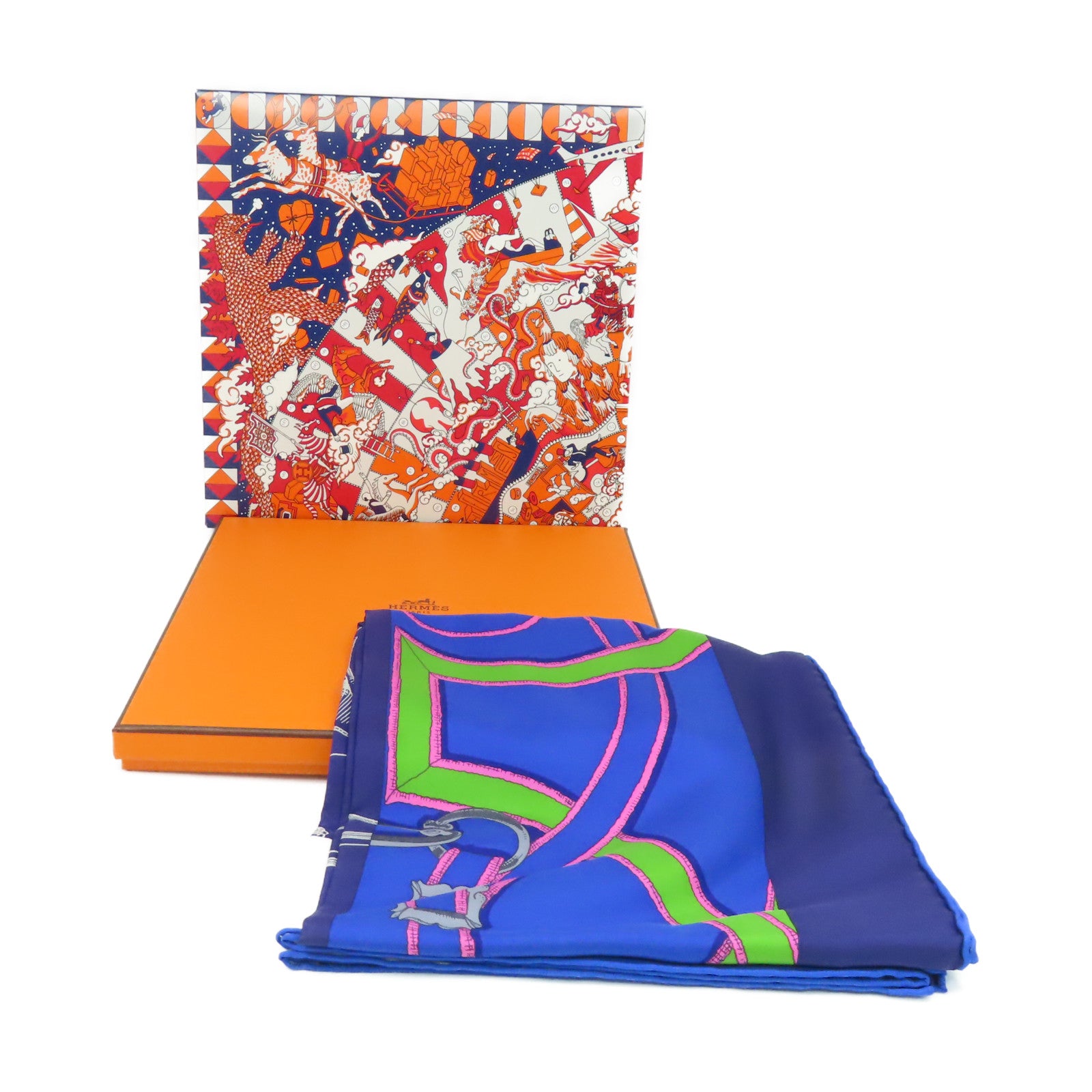 HERMES 【激減優惠】絲質Scarf 90x90絲巾藍色/彩色