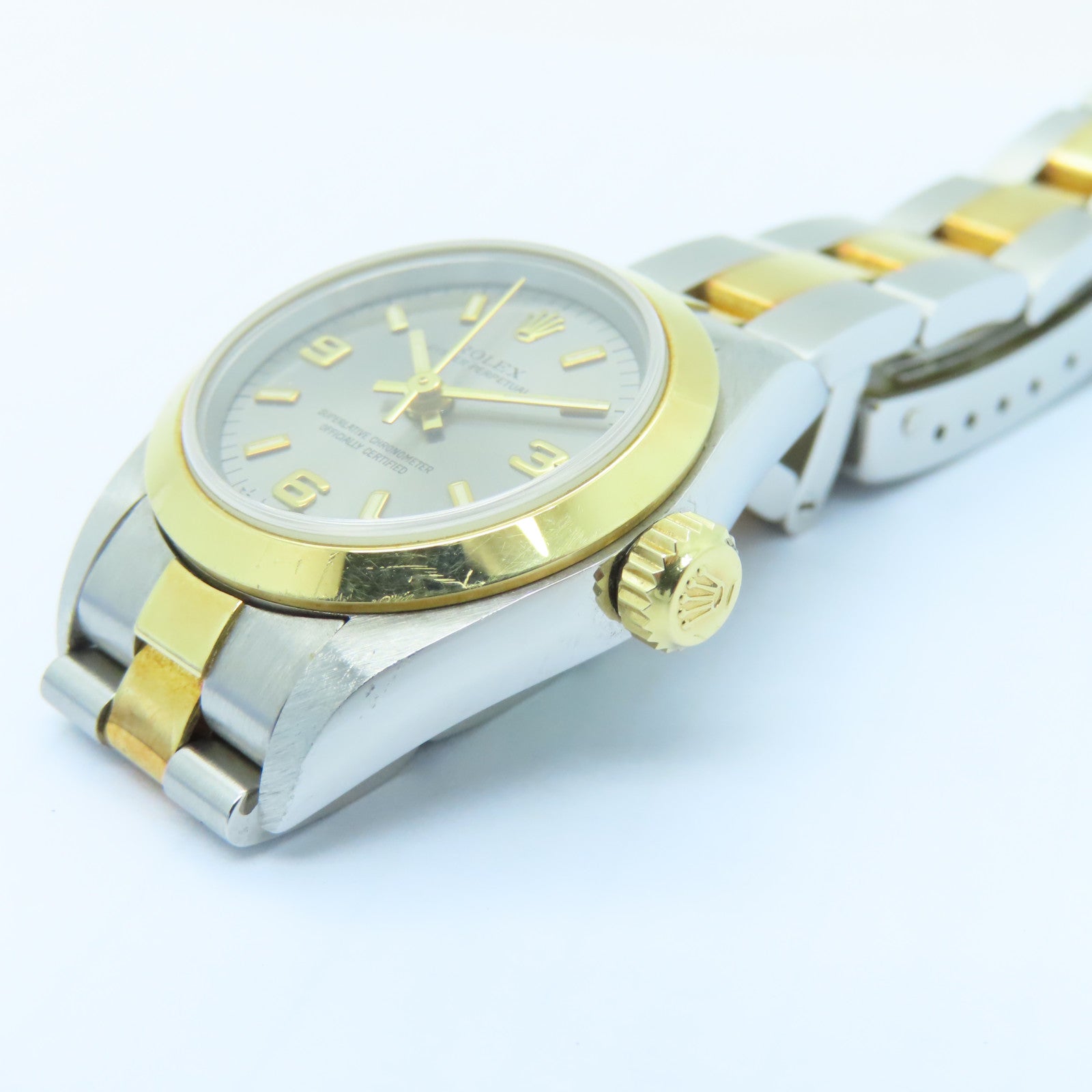 ROLEX Oyster Perpetual 26mm 18K Gold/Stainless Steel Watch Automatic Movement Gray