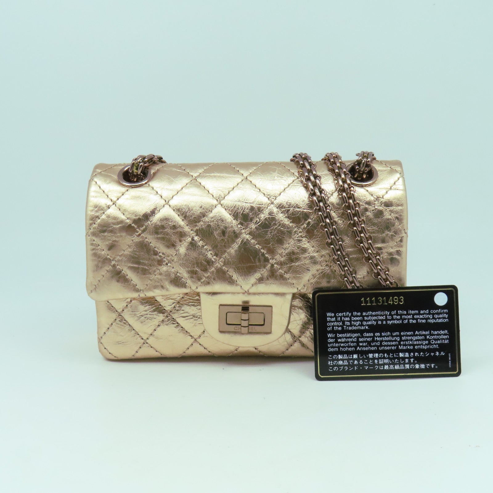 CHANEL 【激減優惠】菱格牛皮皮革2.55 Chain Shoulder金扣鏈帶肩背袋粉紅金色