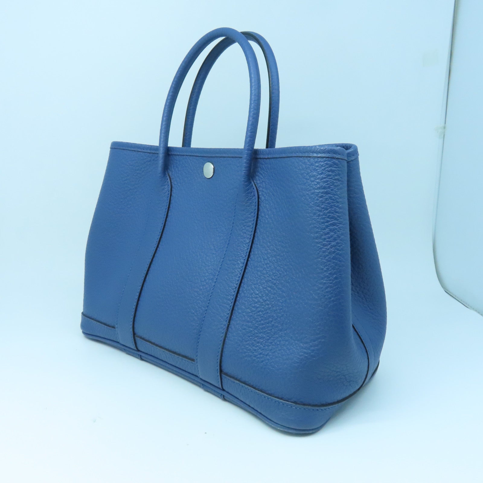 HERMES Negonda皮革Garden Party TPM銀扣手挽袋藍色