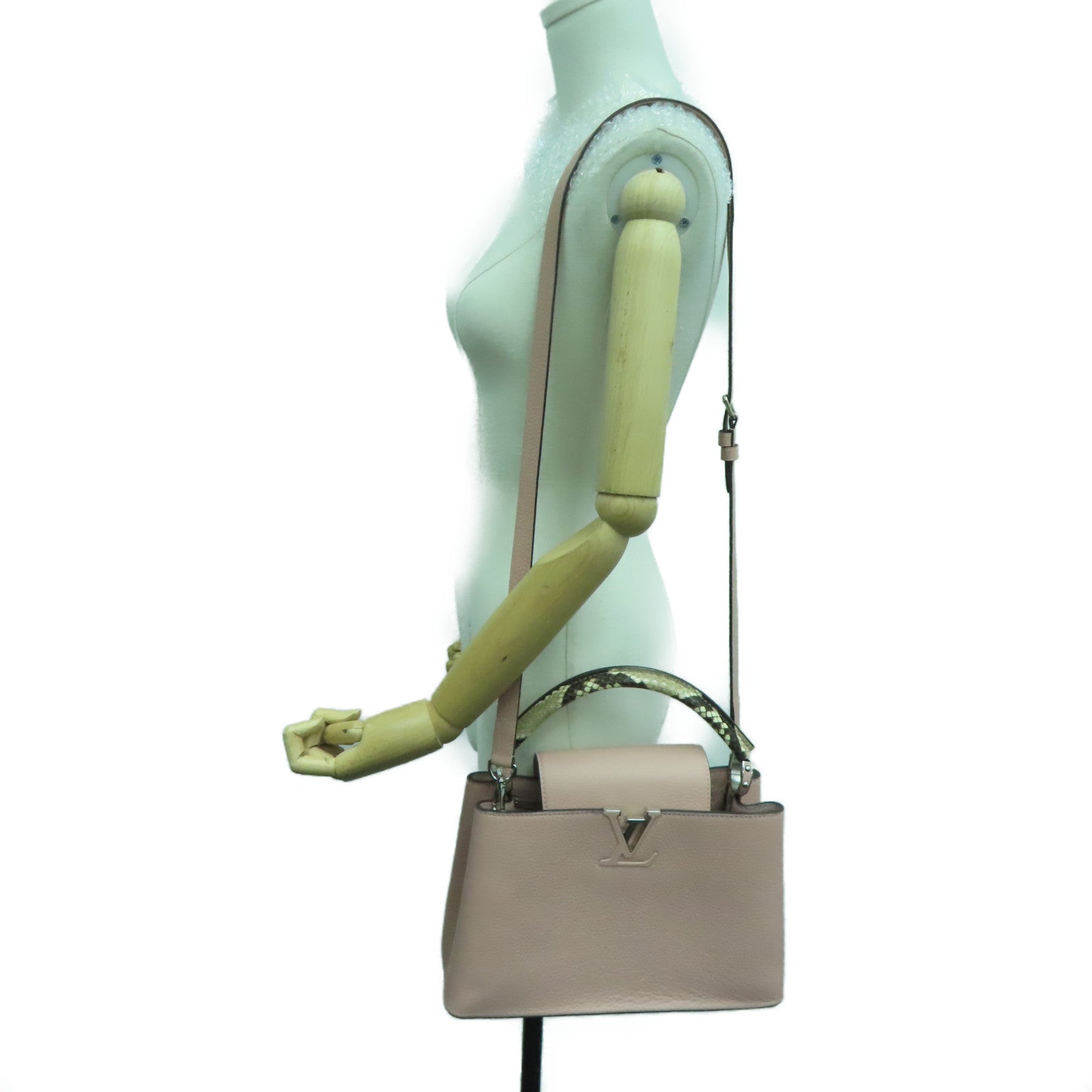 LOUIS VUITTON [Sharp Discount] Taurillon Leather/Snakeskin Leather Capucines MM Silver Buckle Shoulder Bag Pink