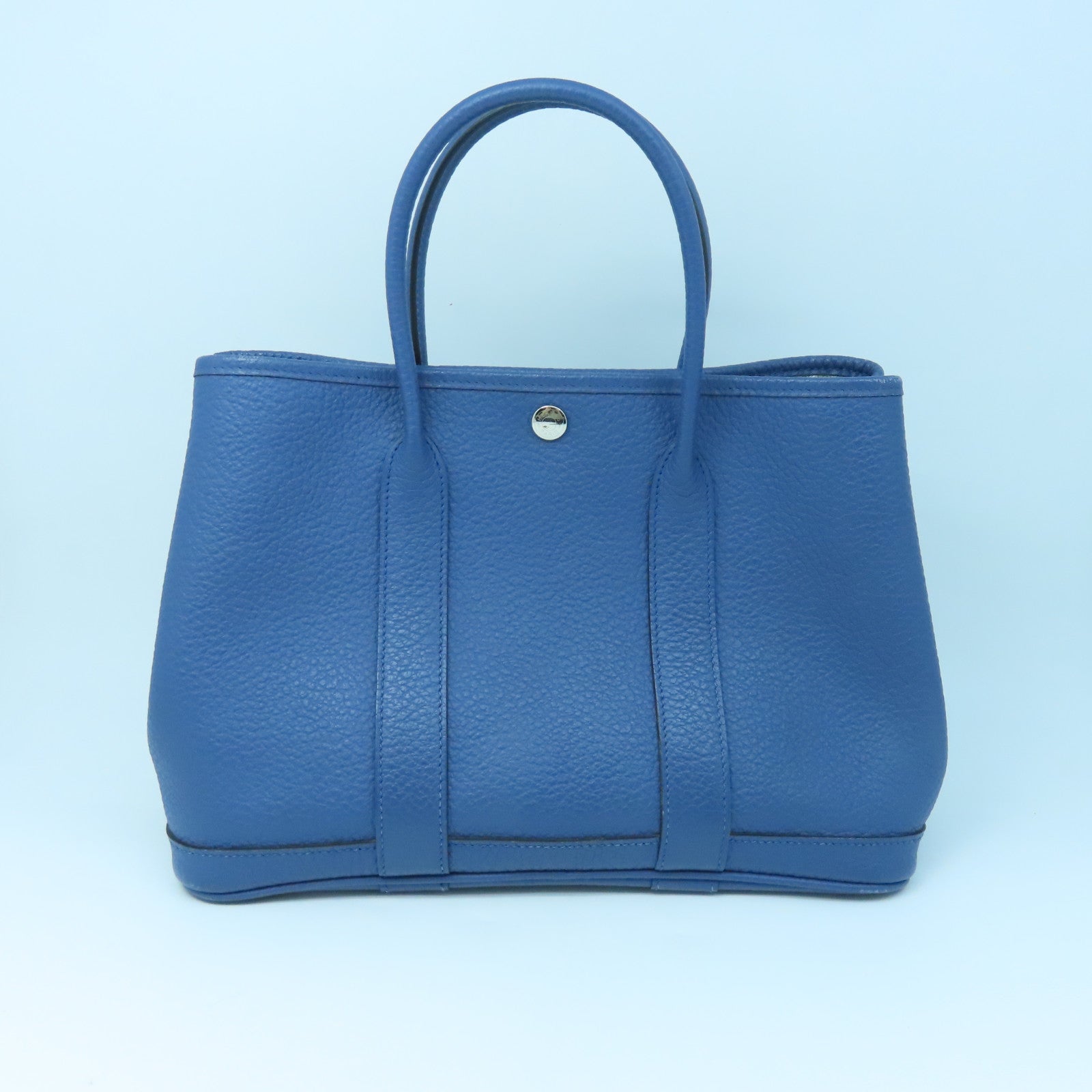 HERMES Negonda皮革Garden Party TPM銀扣手挽袋藍色