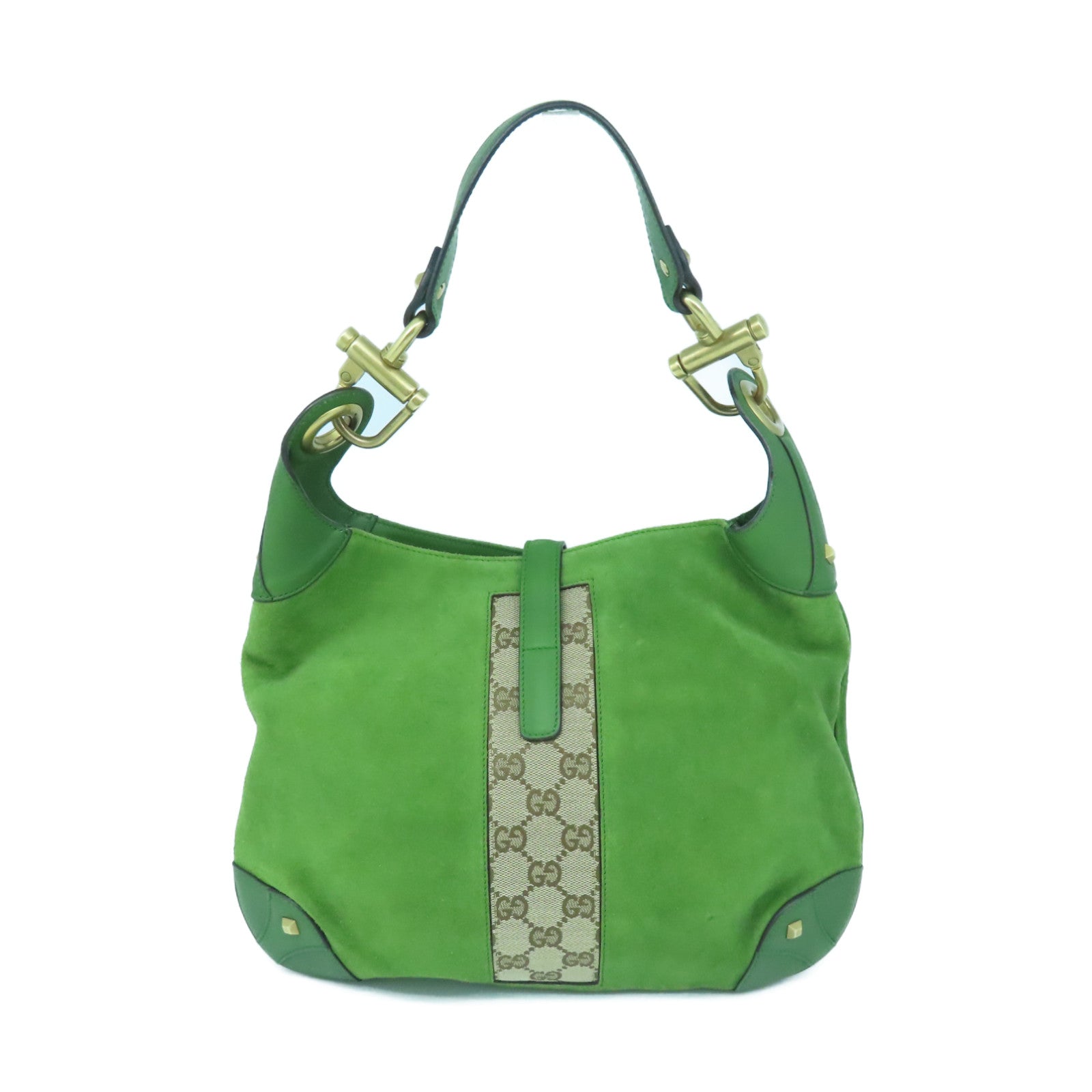 GUCCI 麂皮皮革Shoulder Bag金扣肩背袋綠色