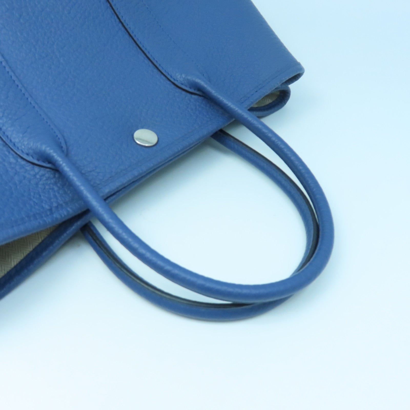 HERMES Negonda皮革Garden Party TPM銀扣手挽袋藍色