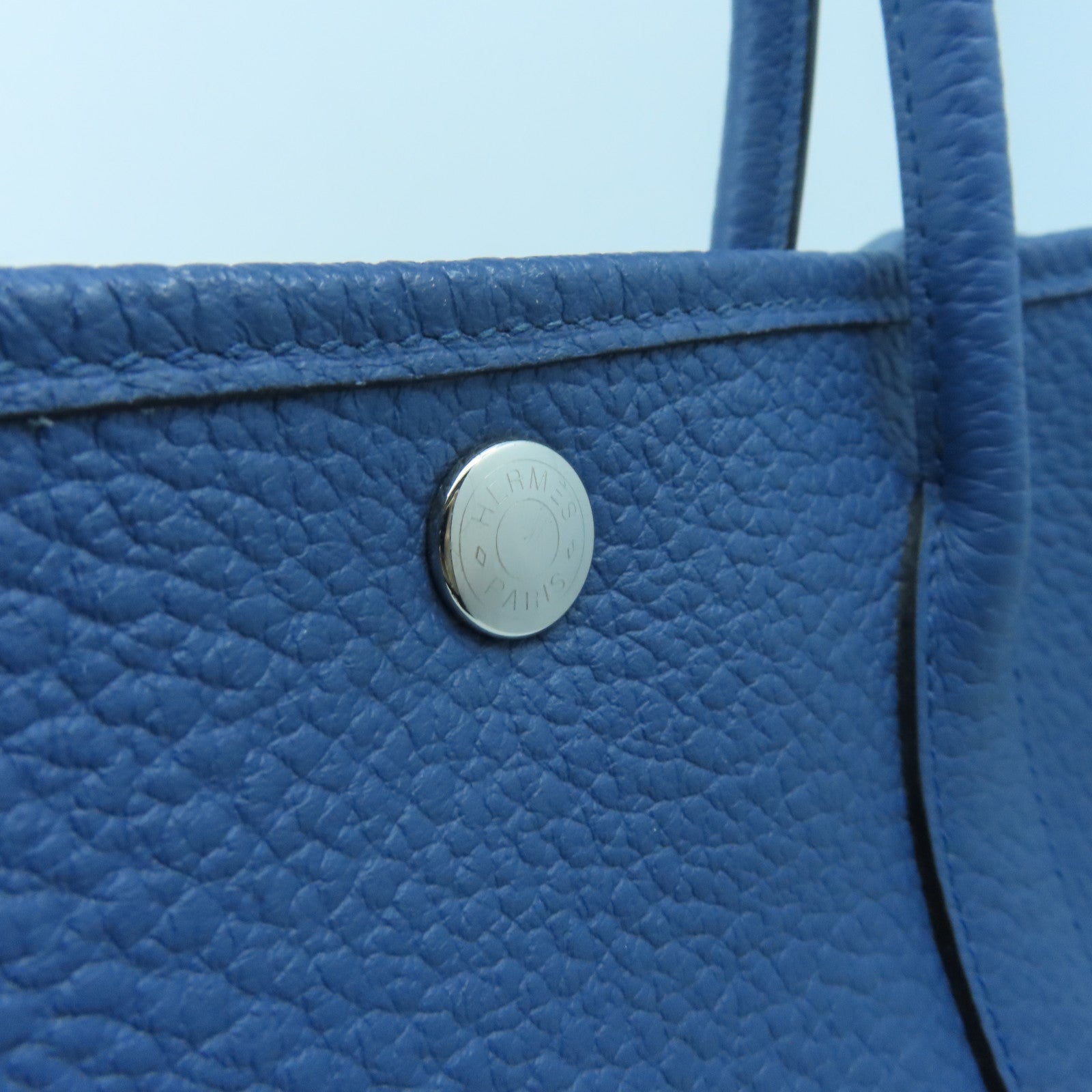 HERMES Negonda皮革Garden Party TPM銀扣手挽袋藍色