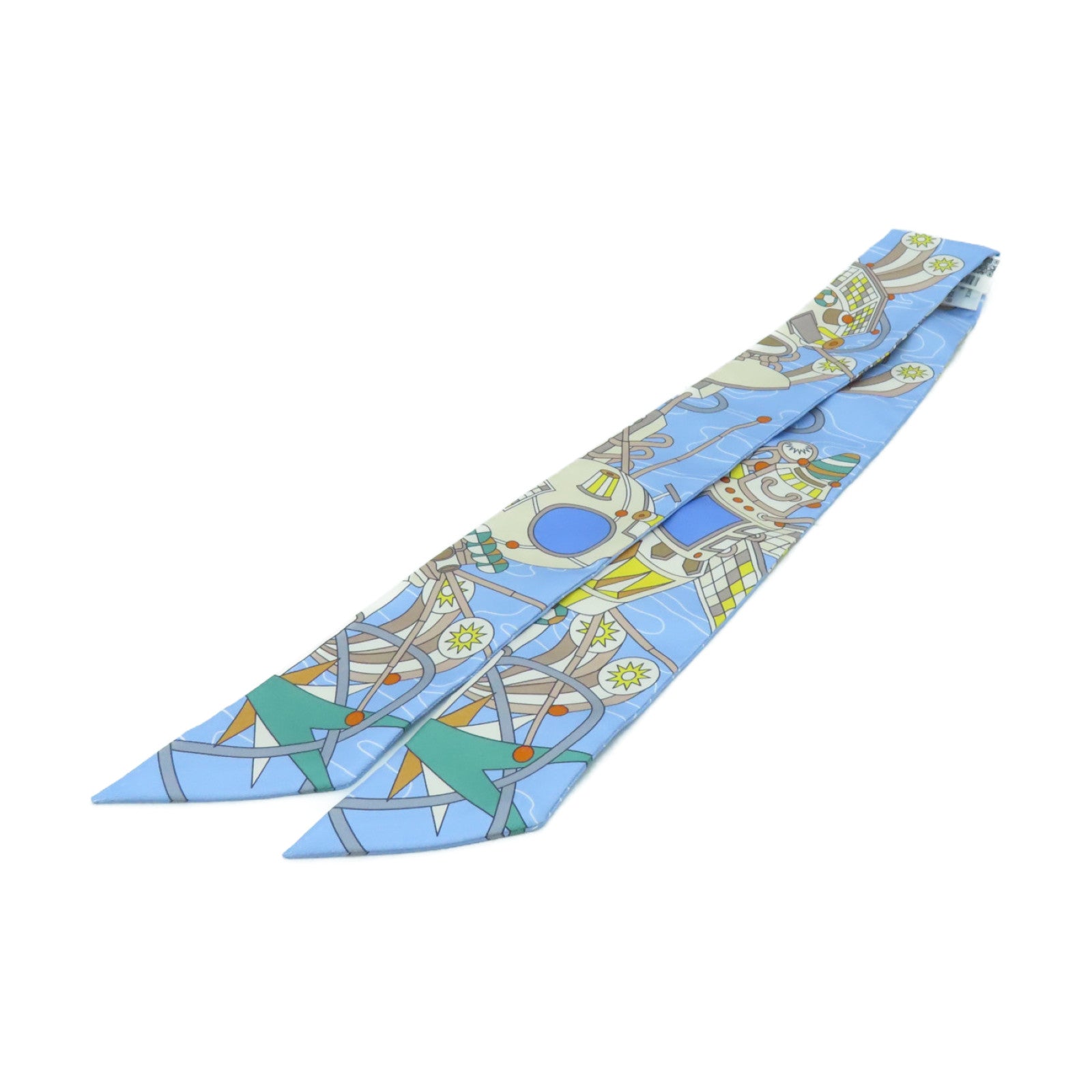 HERMES Silk Twilly Scarf Blue/Yellow/Green