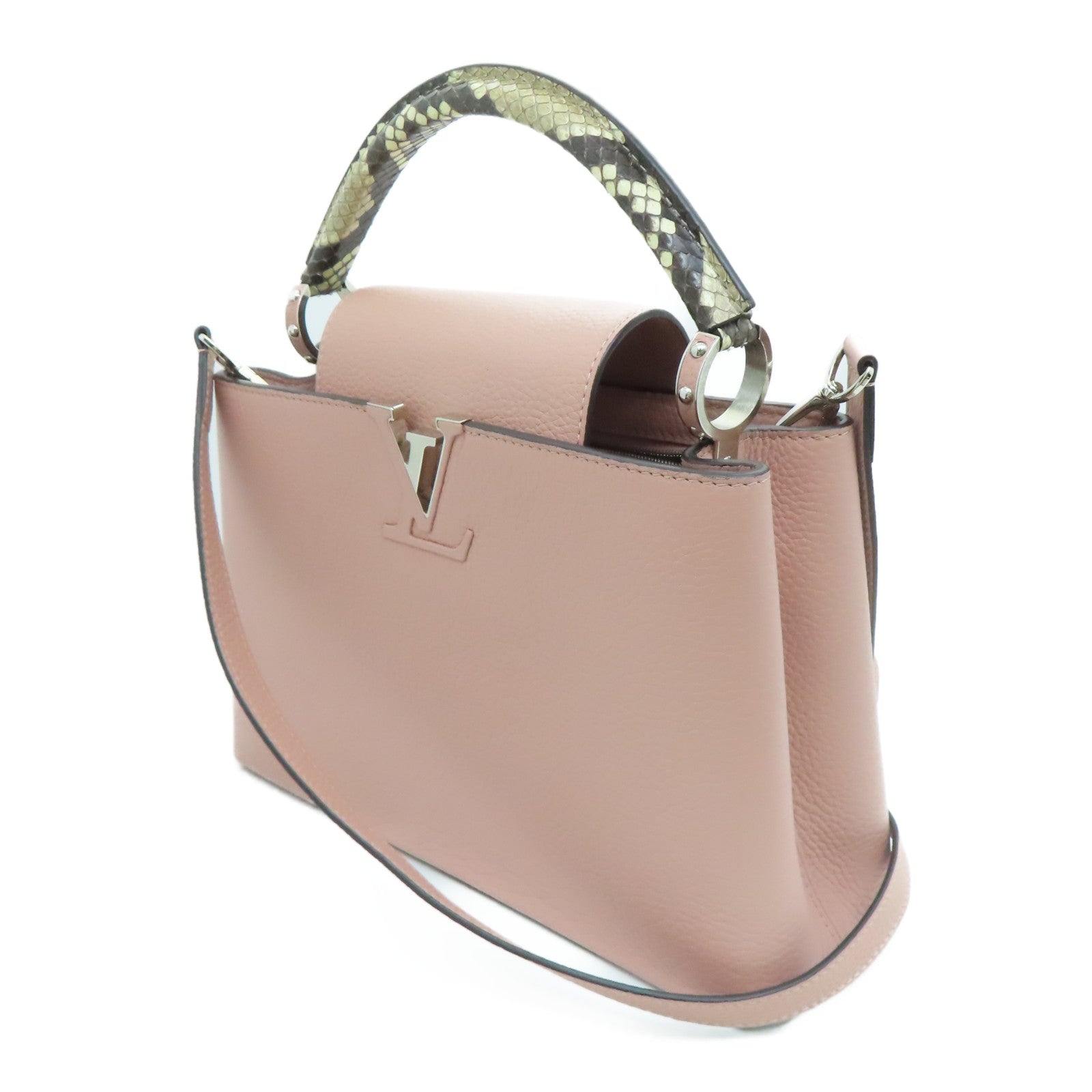 LOUIS VUITTON [Sharp Discount] Taurillon Leather/Snakeskin Leather Capucines MM Silver Buckle Shoulder Bag Pink