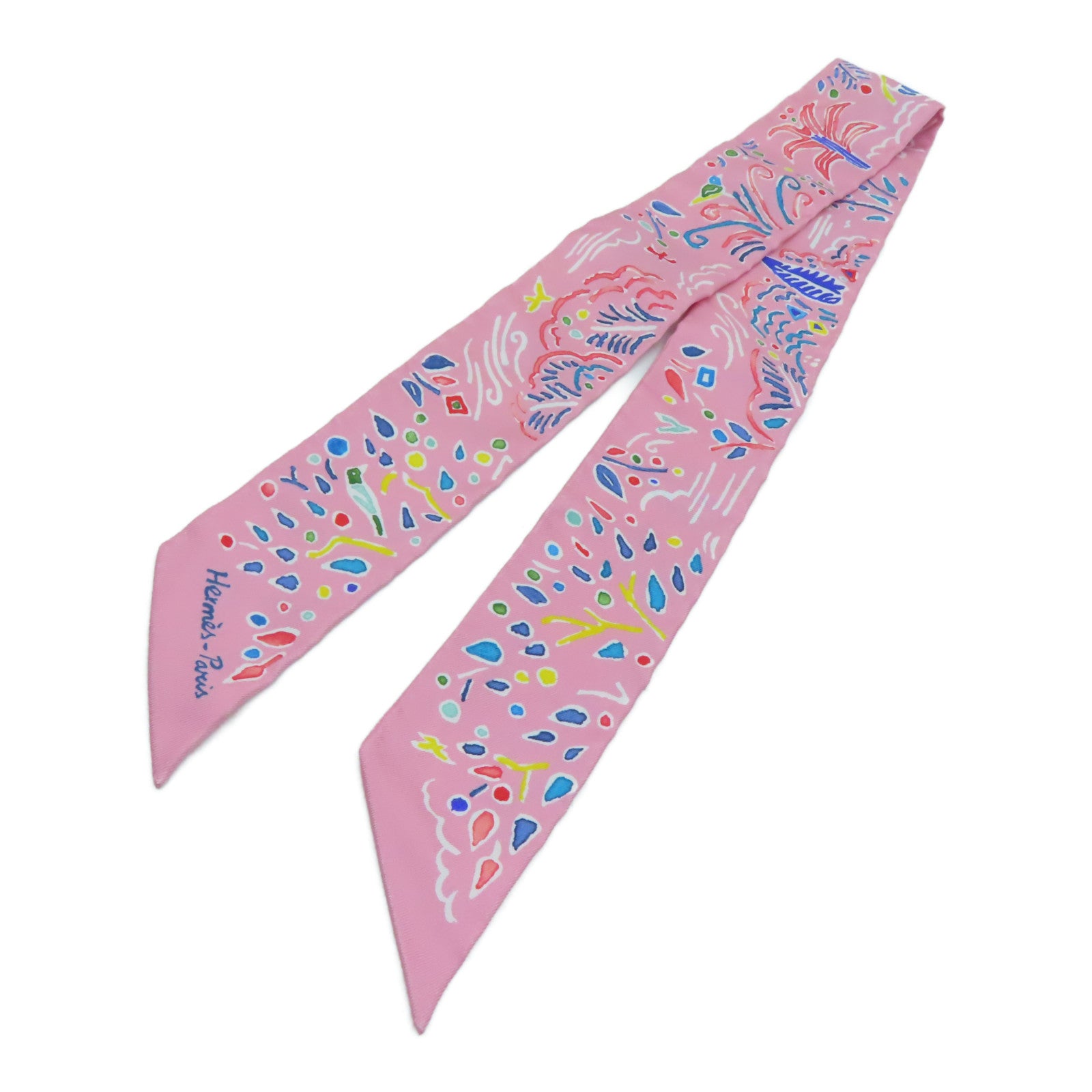 HERMES Silk Twilly Scarf Pink