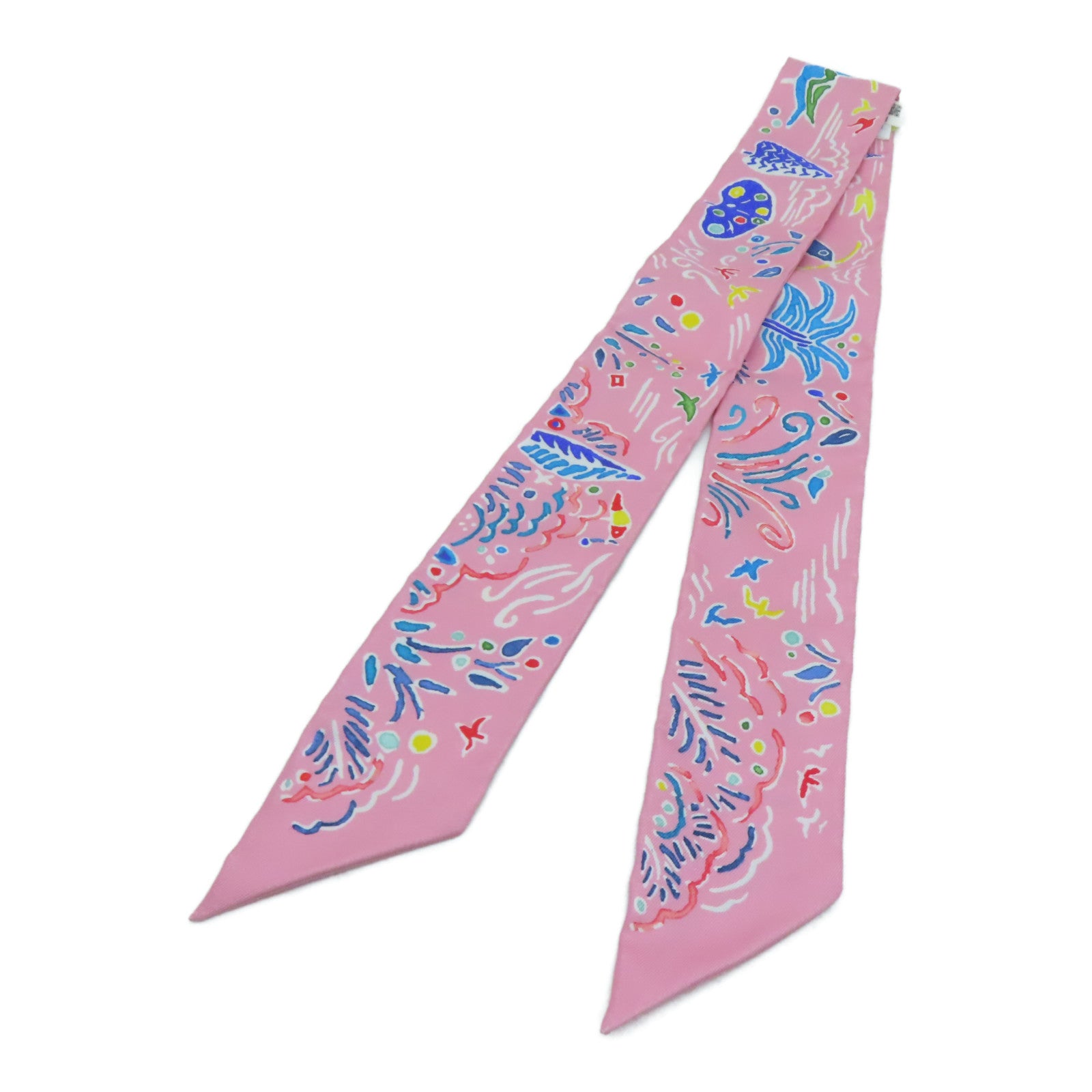 HERMES Silk Twilly Scarf Pink