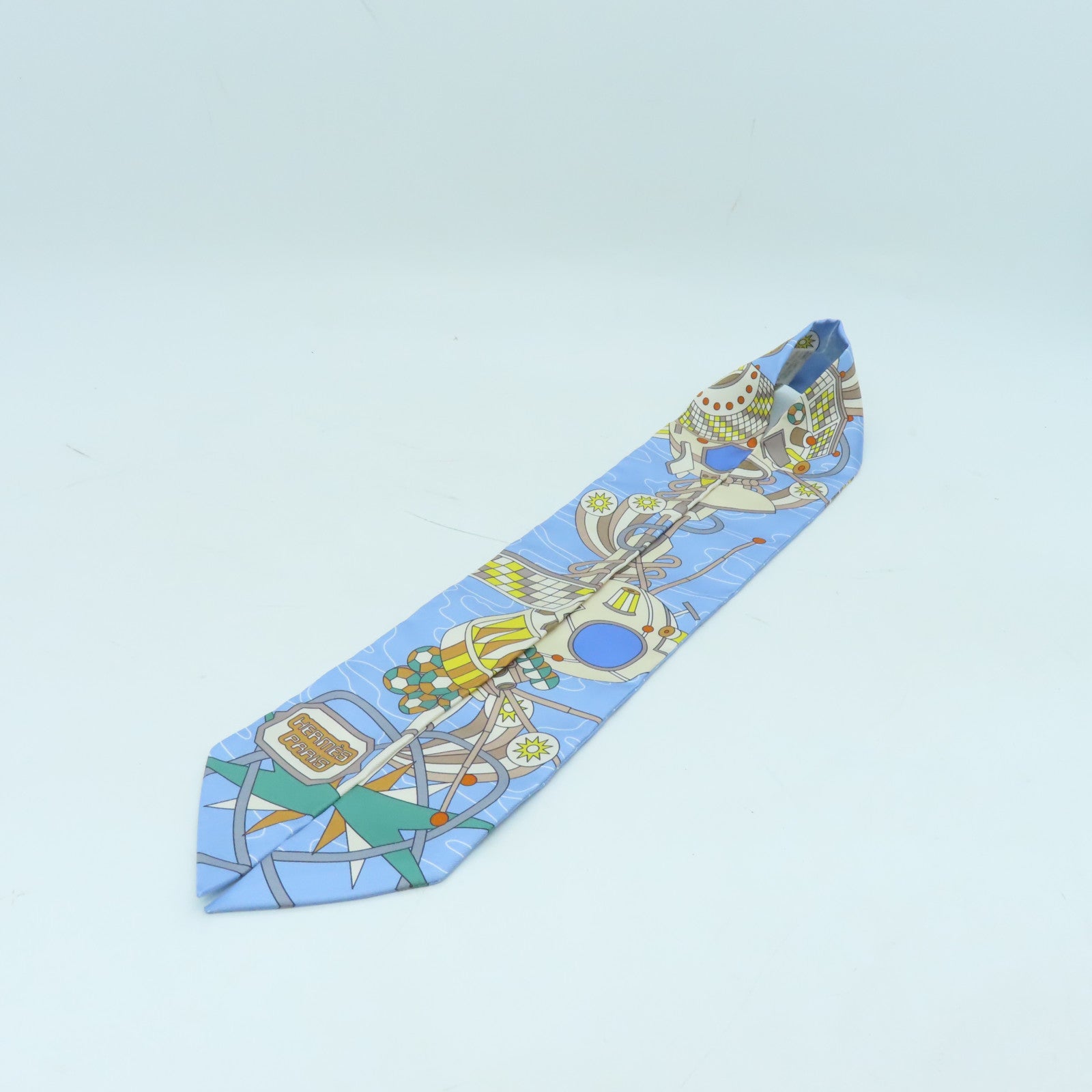 HERMES Silk Twilly Scarf Blue/Yellow/Green