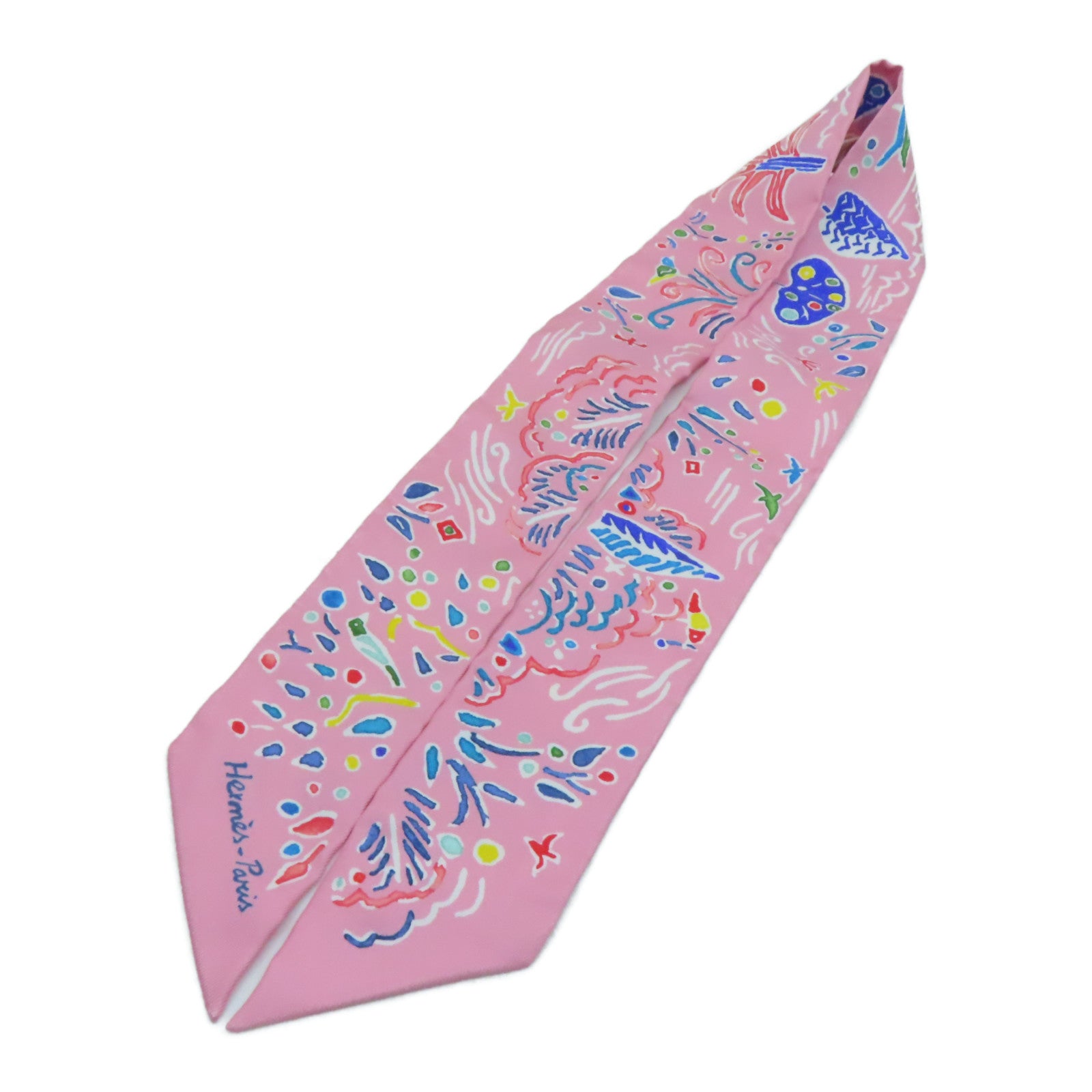HERMES Silk Twilly Scarf Pink