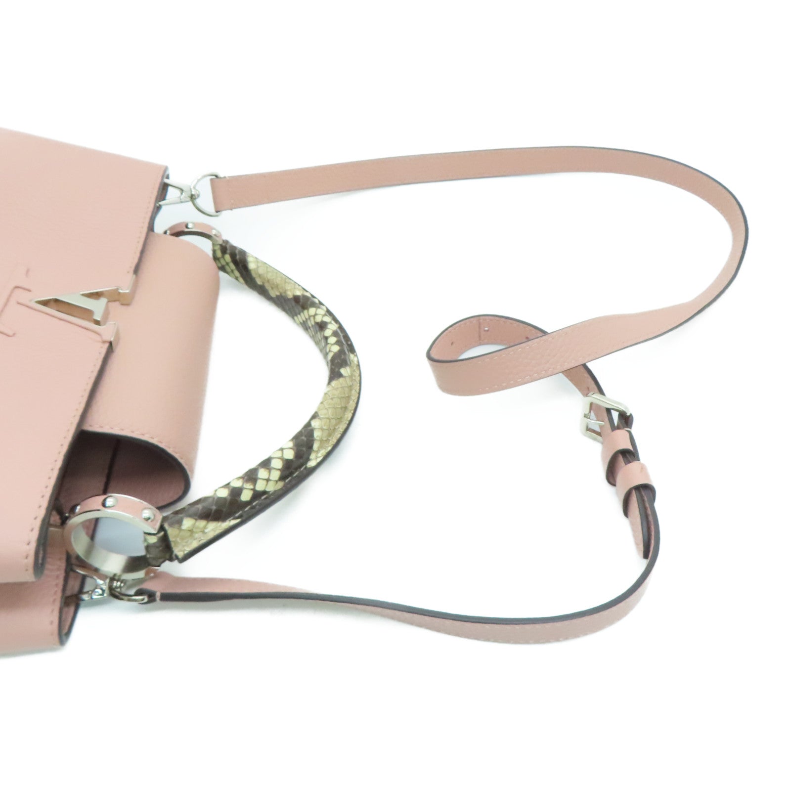 LOUIS VUITTON [Sharp Discount] Taurillon Leather/Snakeskin Leather Capucines MM Silver Buckle Shoulder Bag Pink