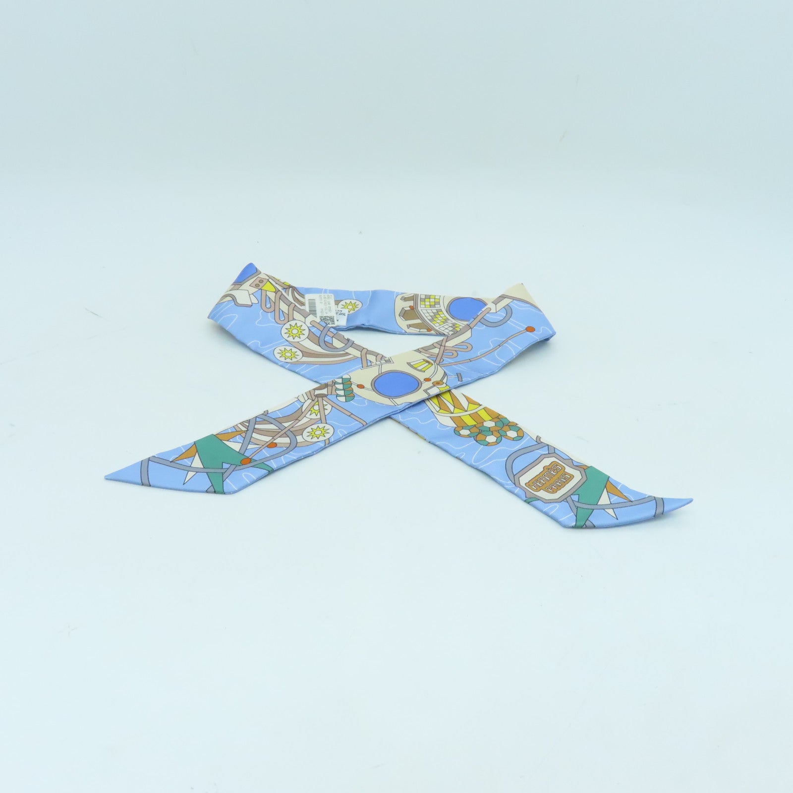 HERMES Silk Twilly Scarf Blue/Yellow/Green