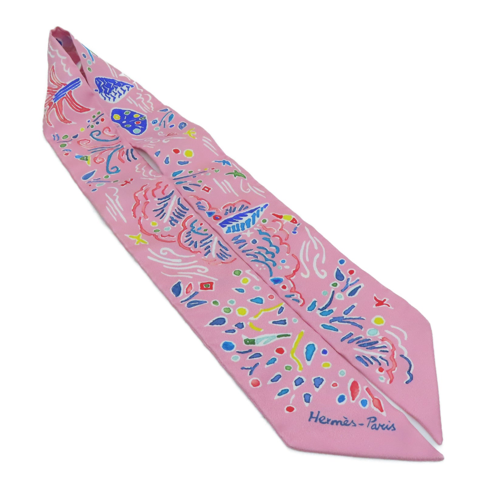 HERMES Silk Twilly Scarf Pink