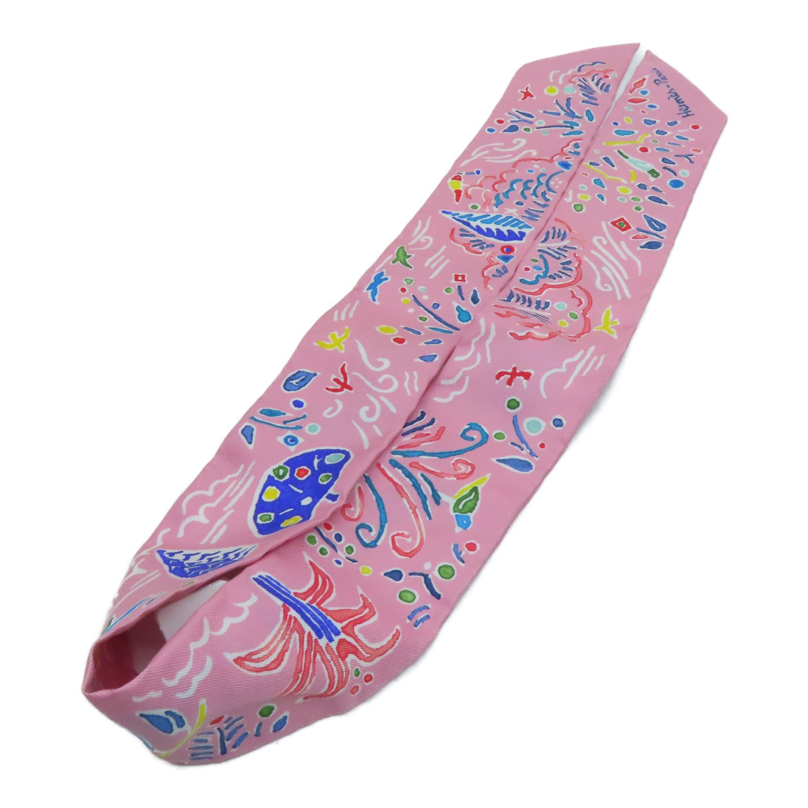 HERMES Silk Twilly Scarf Pink