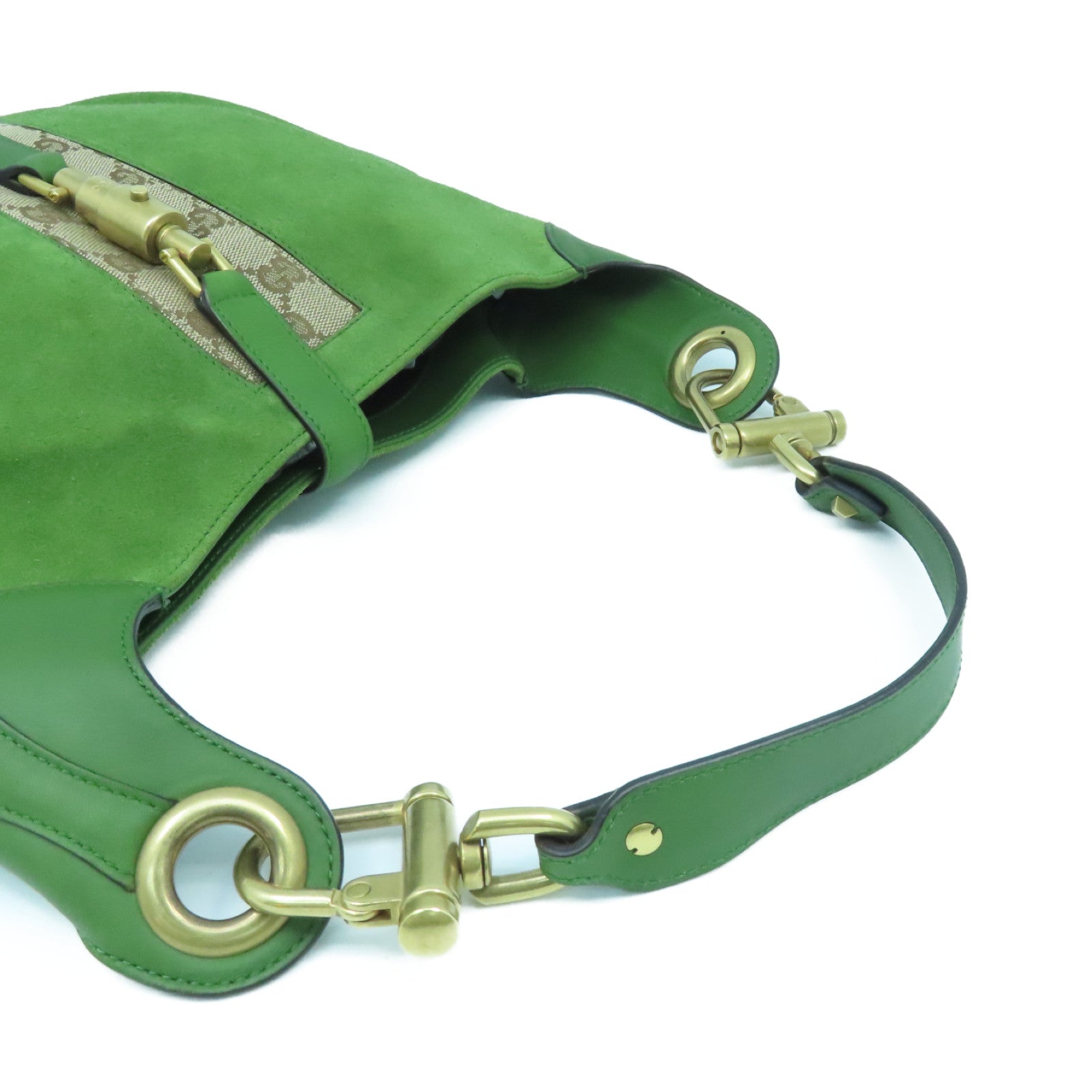 GUCCI 麂皮皮革Shoulder Bag金扣肩背袋綠色