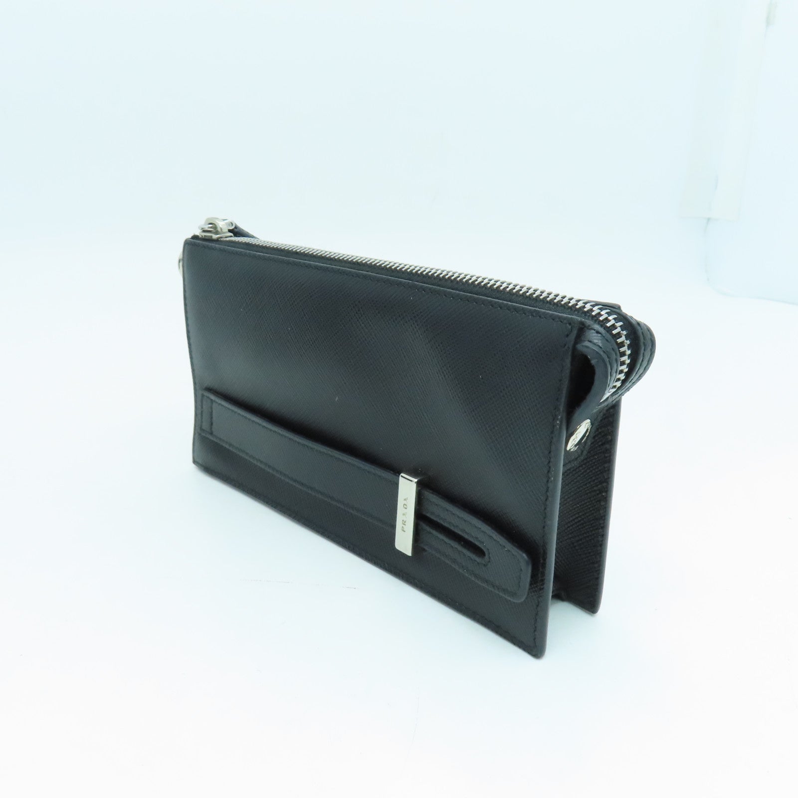 PRADA Saffiano皮革Clutch Bag銀扣手拿包