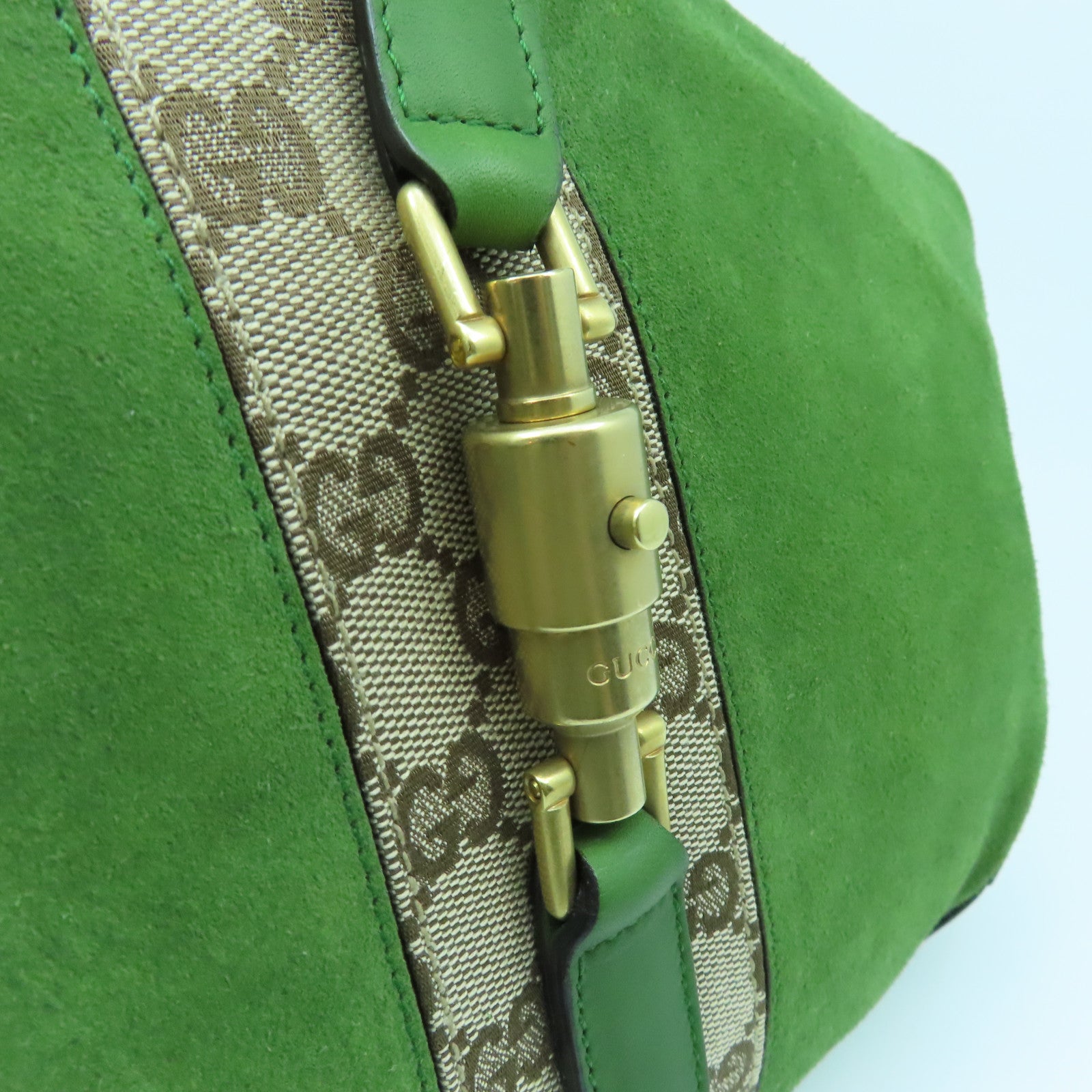 GUCCI 麂皮皮革Shoulder Bag金扣肩背袋綠色