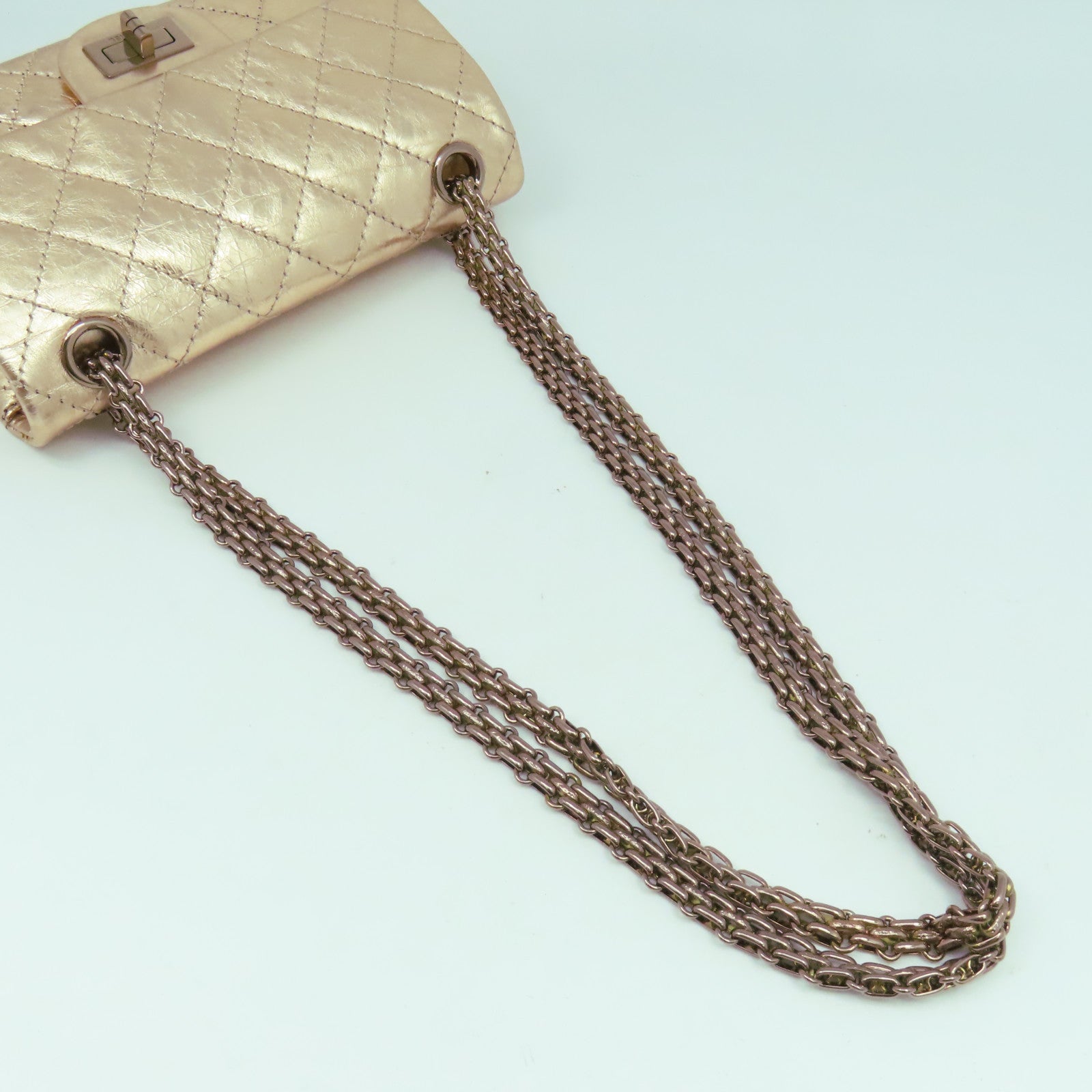 CHANEL 【激減優惠】菱格牛皮皮革2.55 Chain Shoulder金扣鏈帶肩背袋粉紅金色