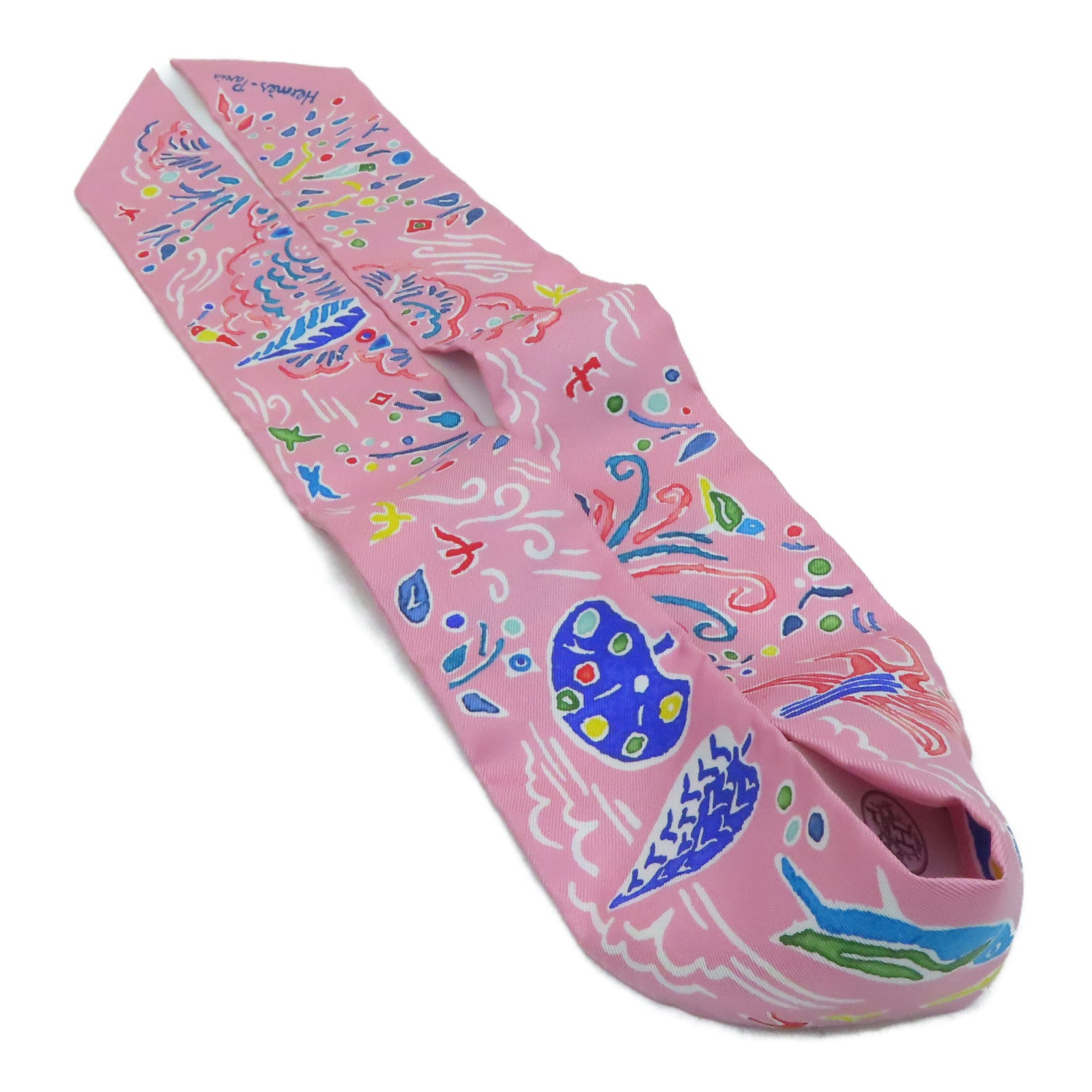HERMES Silk Twilly Scarf Pink