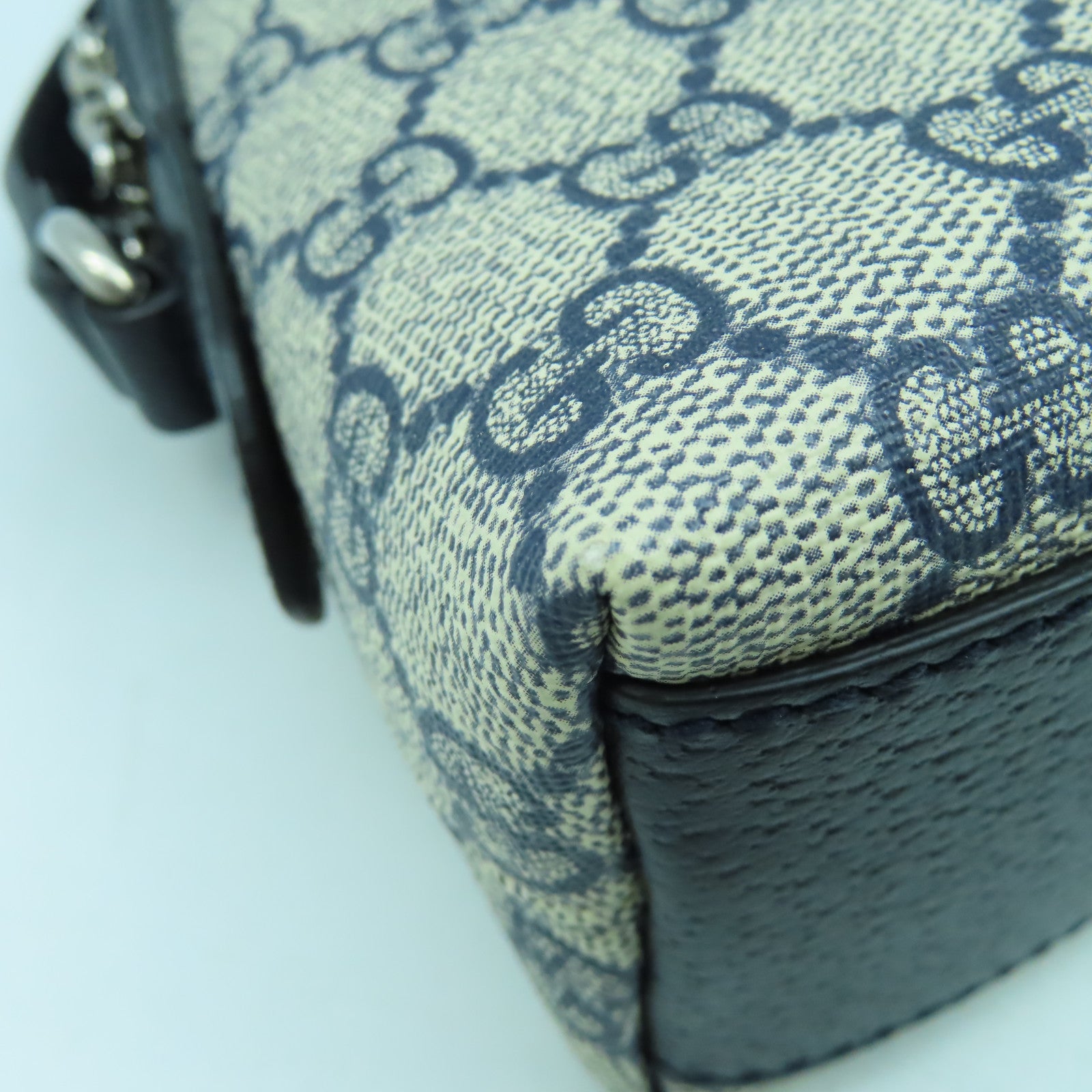 GUCCI 塗層帆布Ophidia銀扣肩背袋深藍色/米色