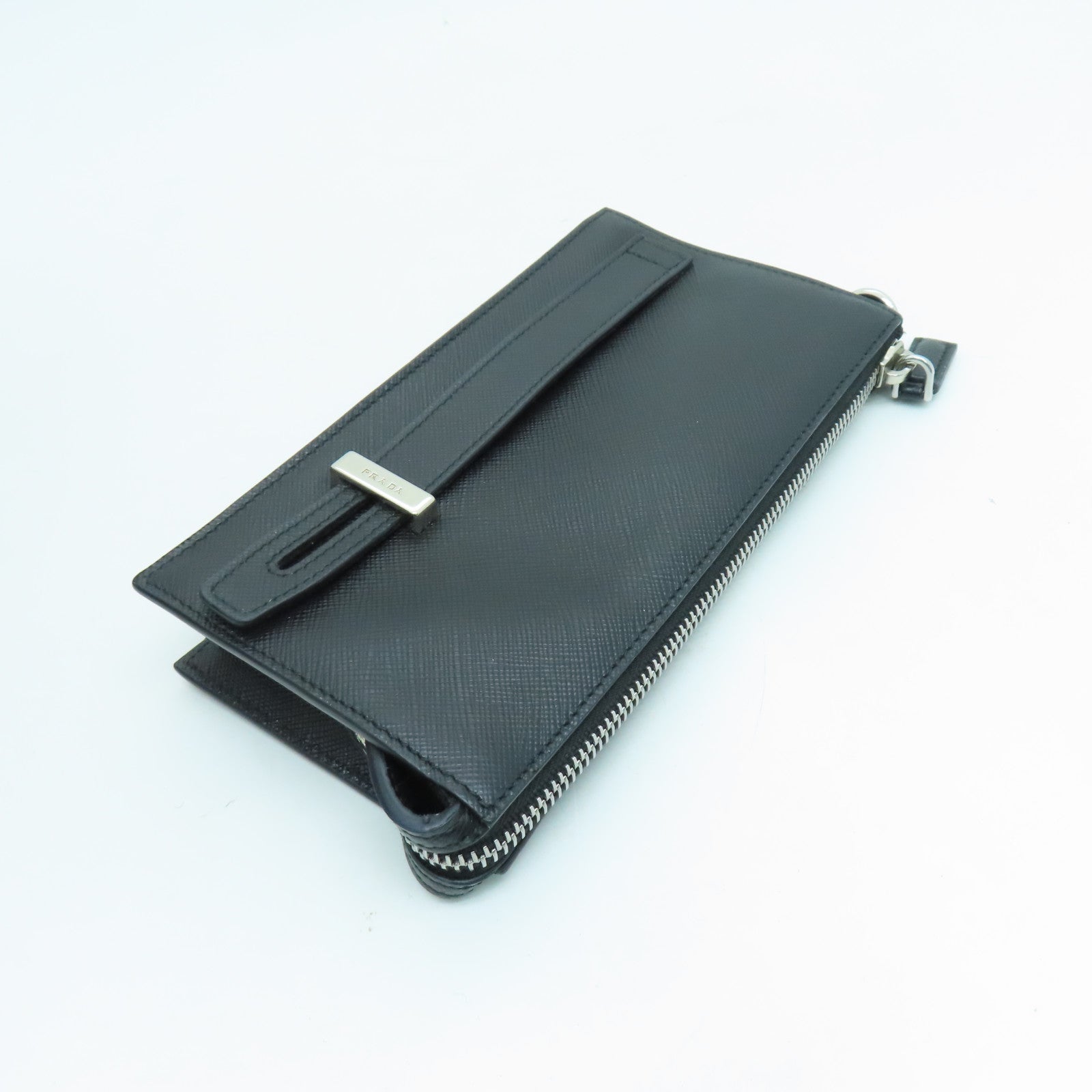PRADA Saffiano皮革Clutch Bag銀扣手拿包