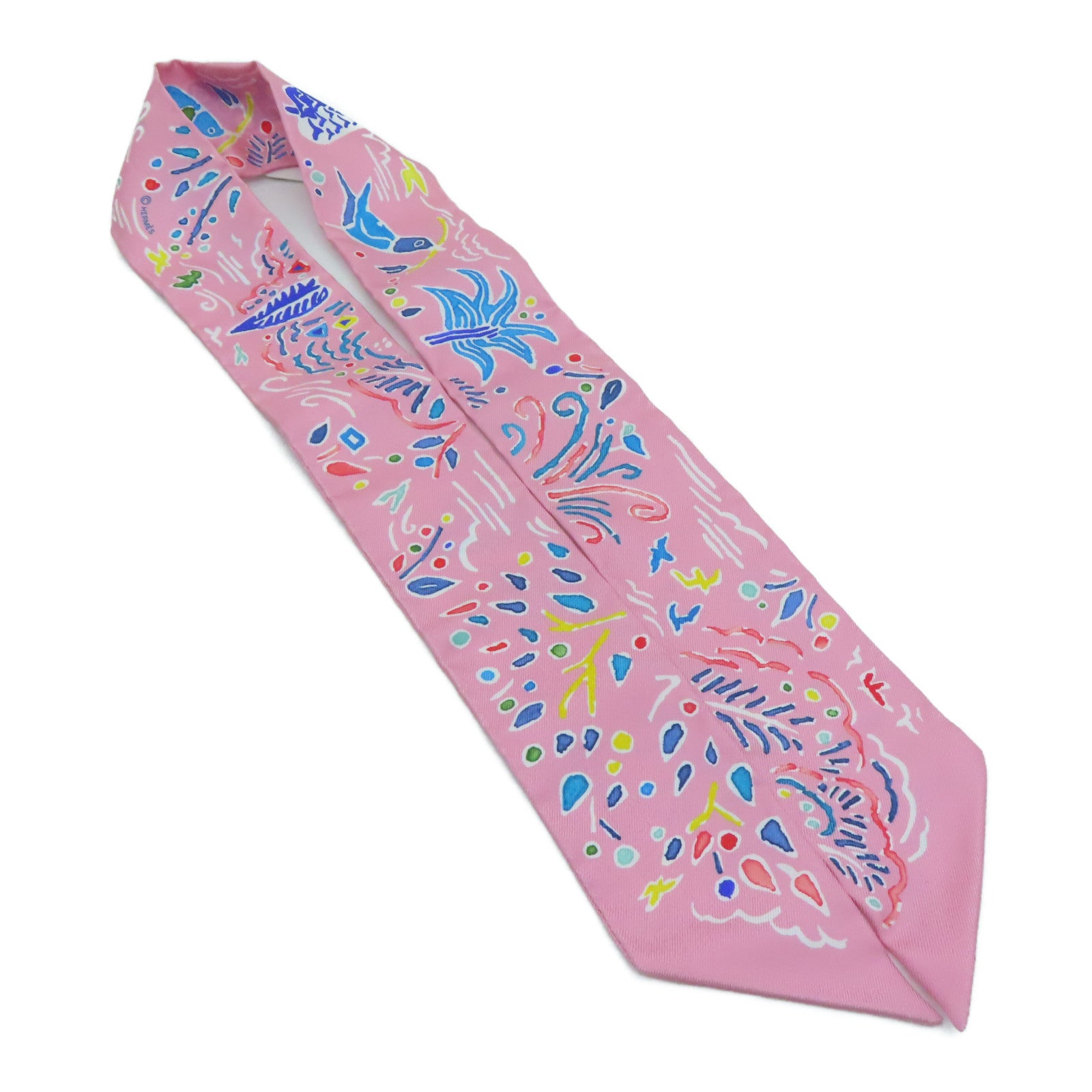 HERMES Silk Twilly Scarf Pink