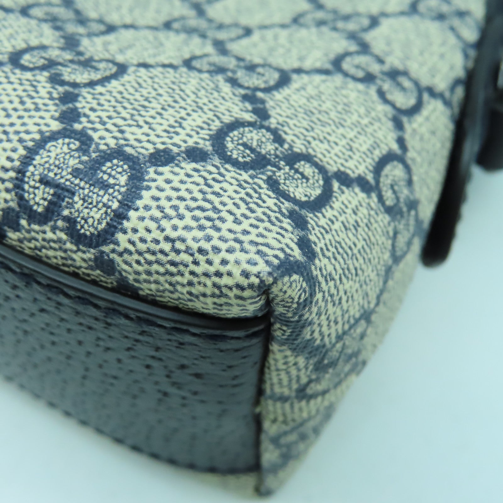 GUCCI 塗層帆布Ophidia銀扣肩背袋深藍色/米色