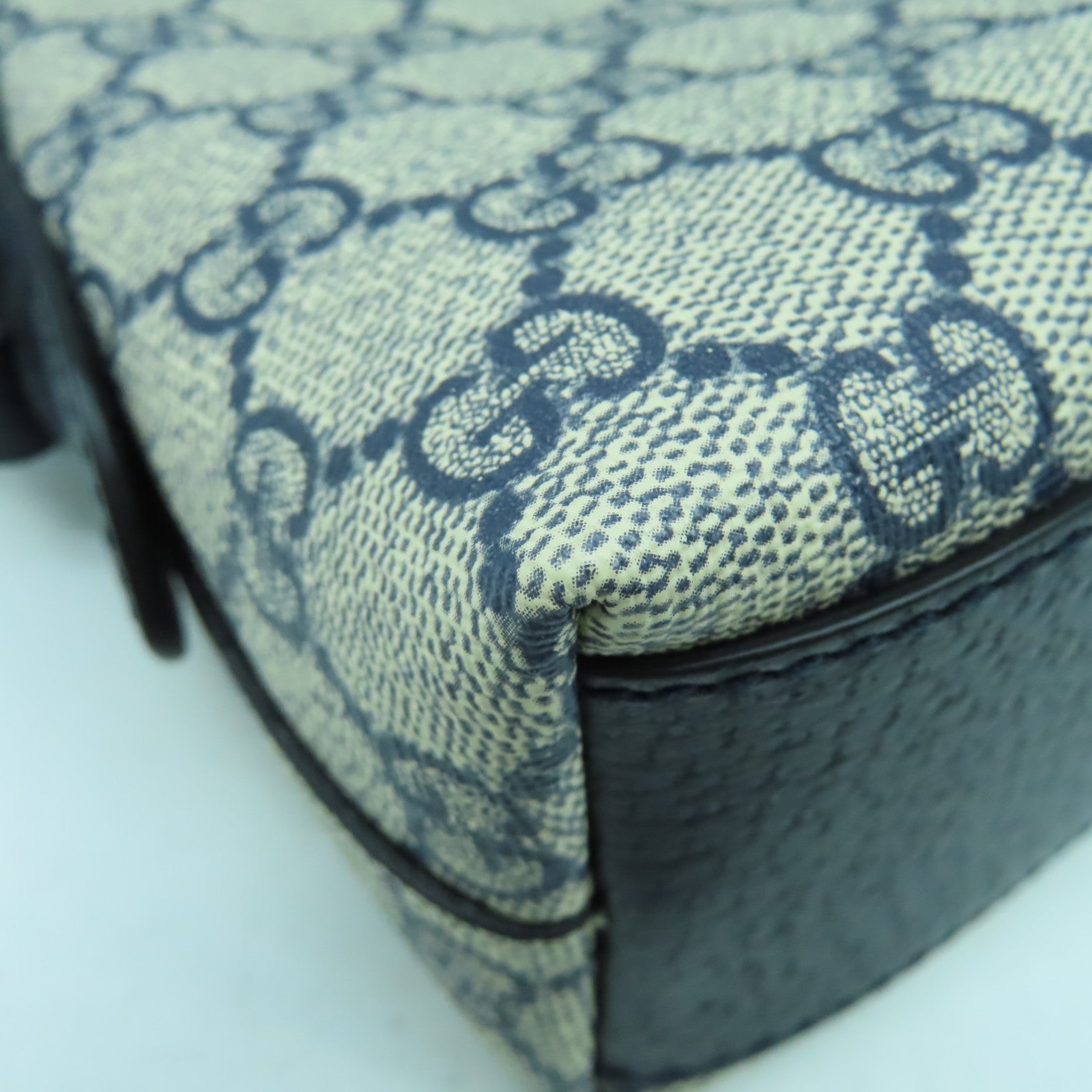 GUCCI 塗層帆布Ophidia銀扣肩背袋深藍色/米色