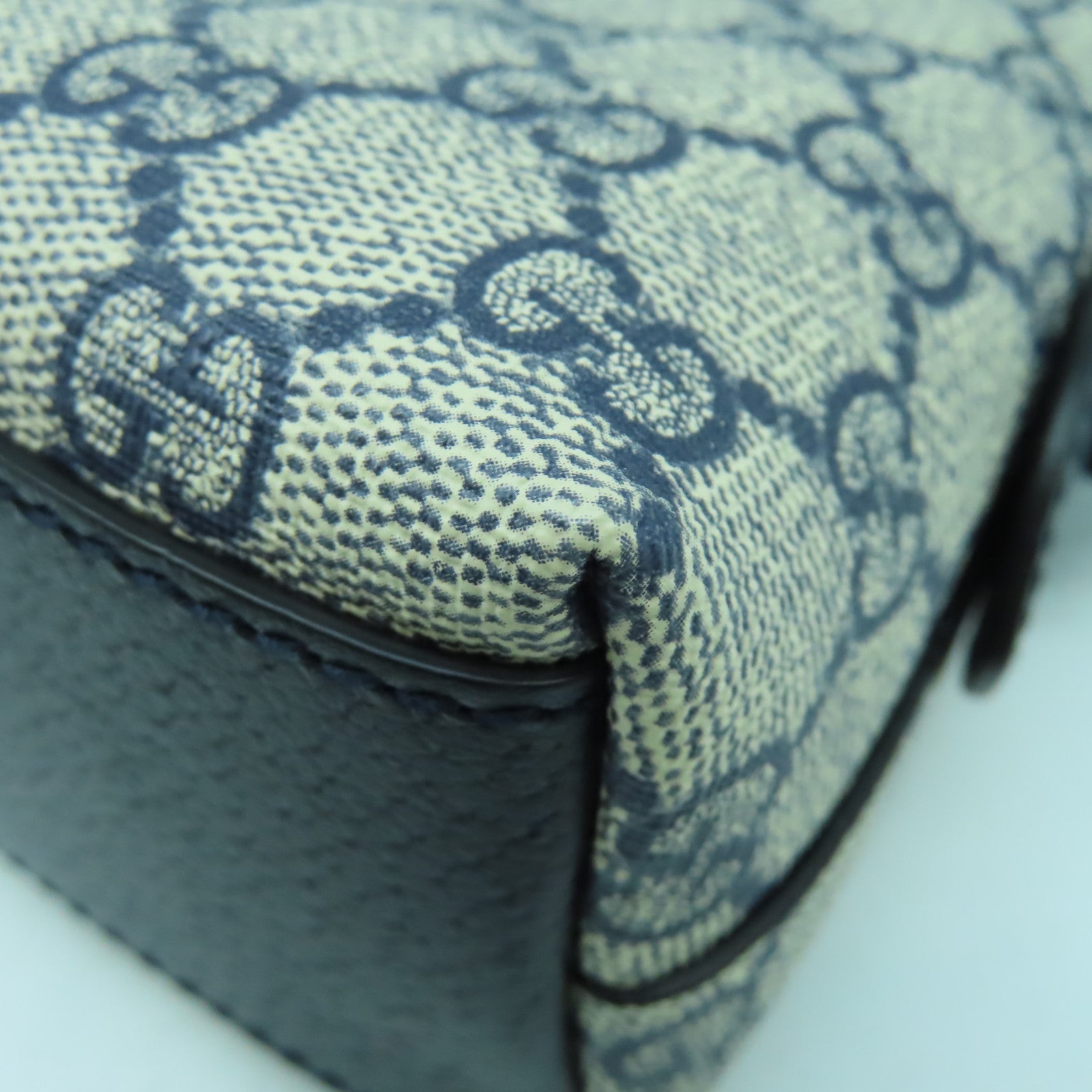 GUCCI 塗層帆布Ophidia銀扣肩背袋深藍色/米色