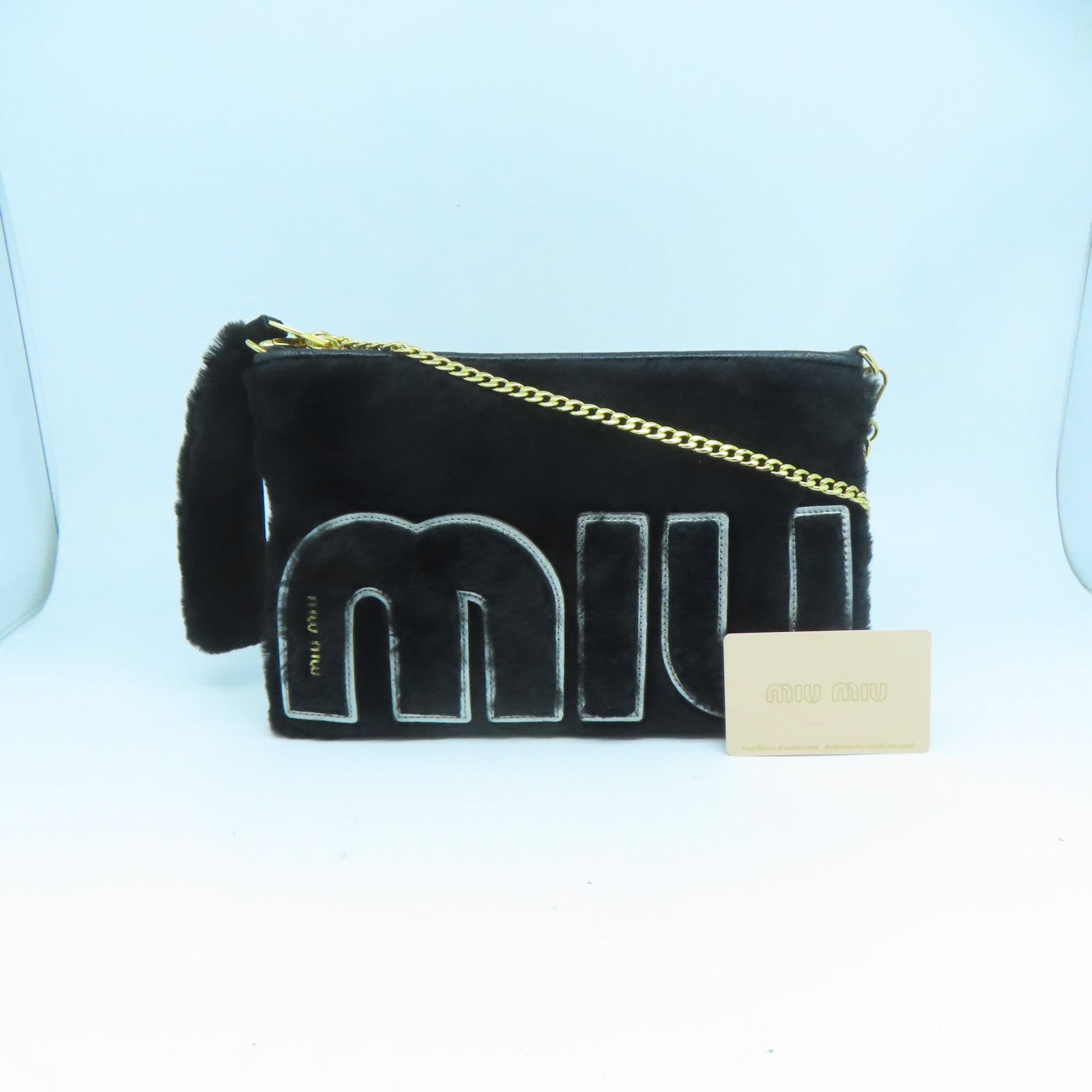 Miu Miu 毛茸Clutch With Chain金扣肩背袋/手拿包黑色