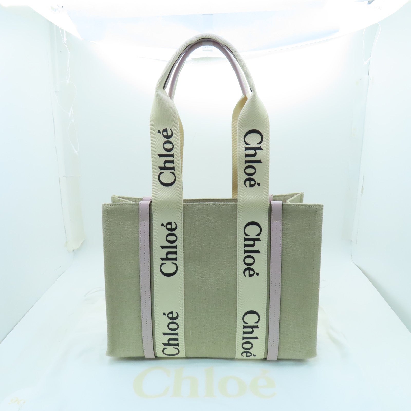 Chloe 【激減優惠】帆布Woody Bag Medium手挽袋米色/粉紅色/白色