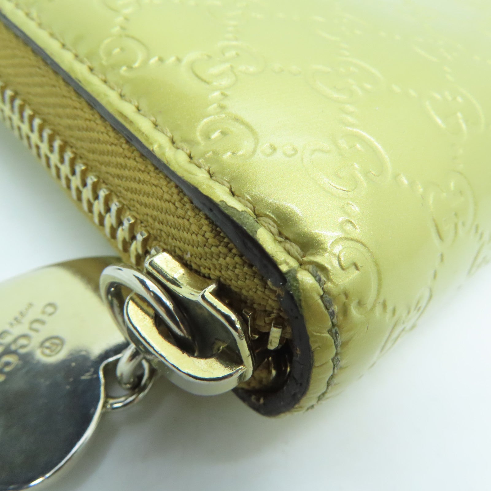 GUCCI 【激減優惠】漆皮皮革Round Wallet金扣長錢包金色