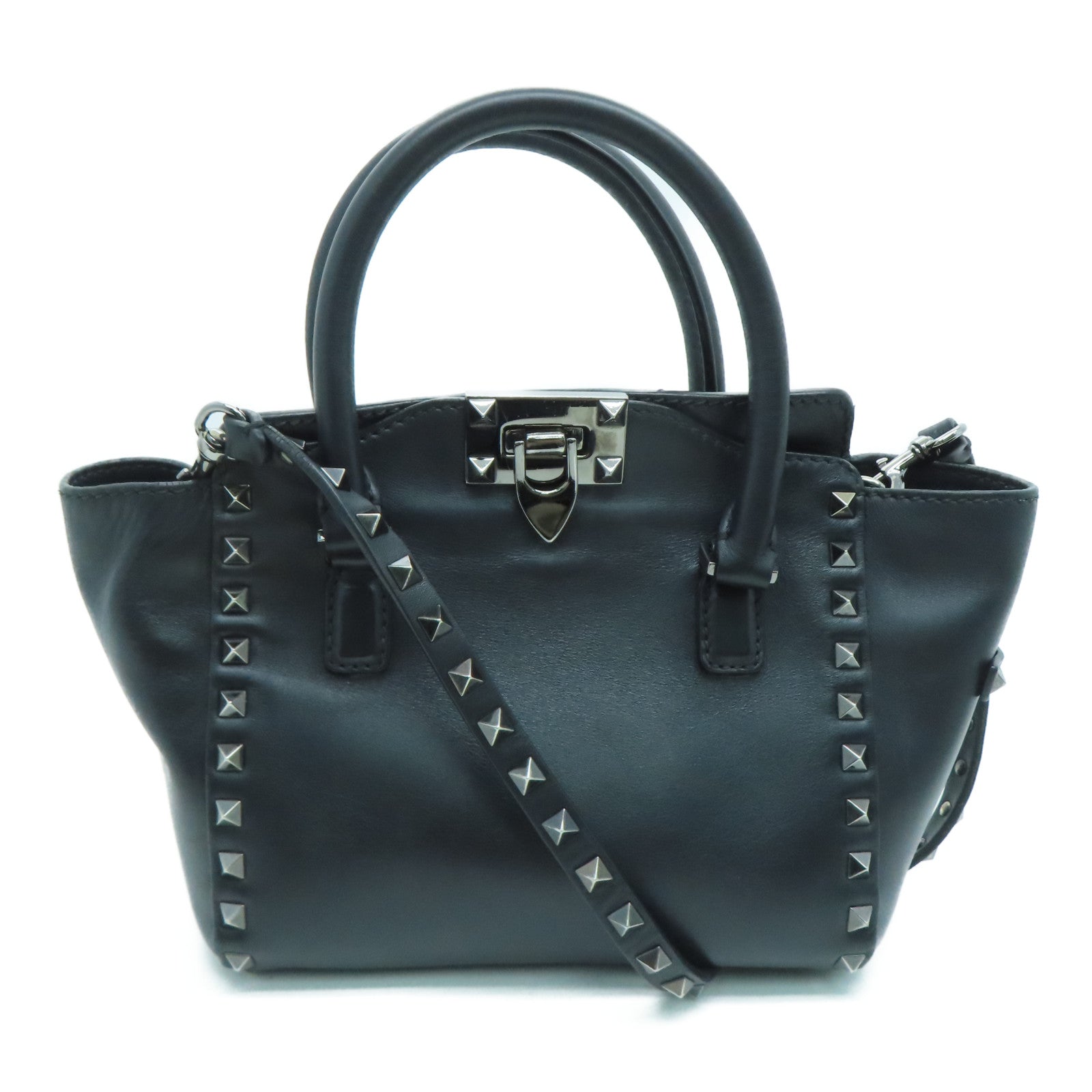 Valentino 牛皮皮革2way Shoulder Bag银扣手挽肩背两用袋黑色