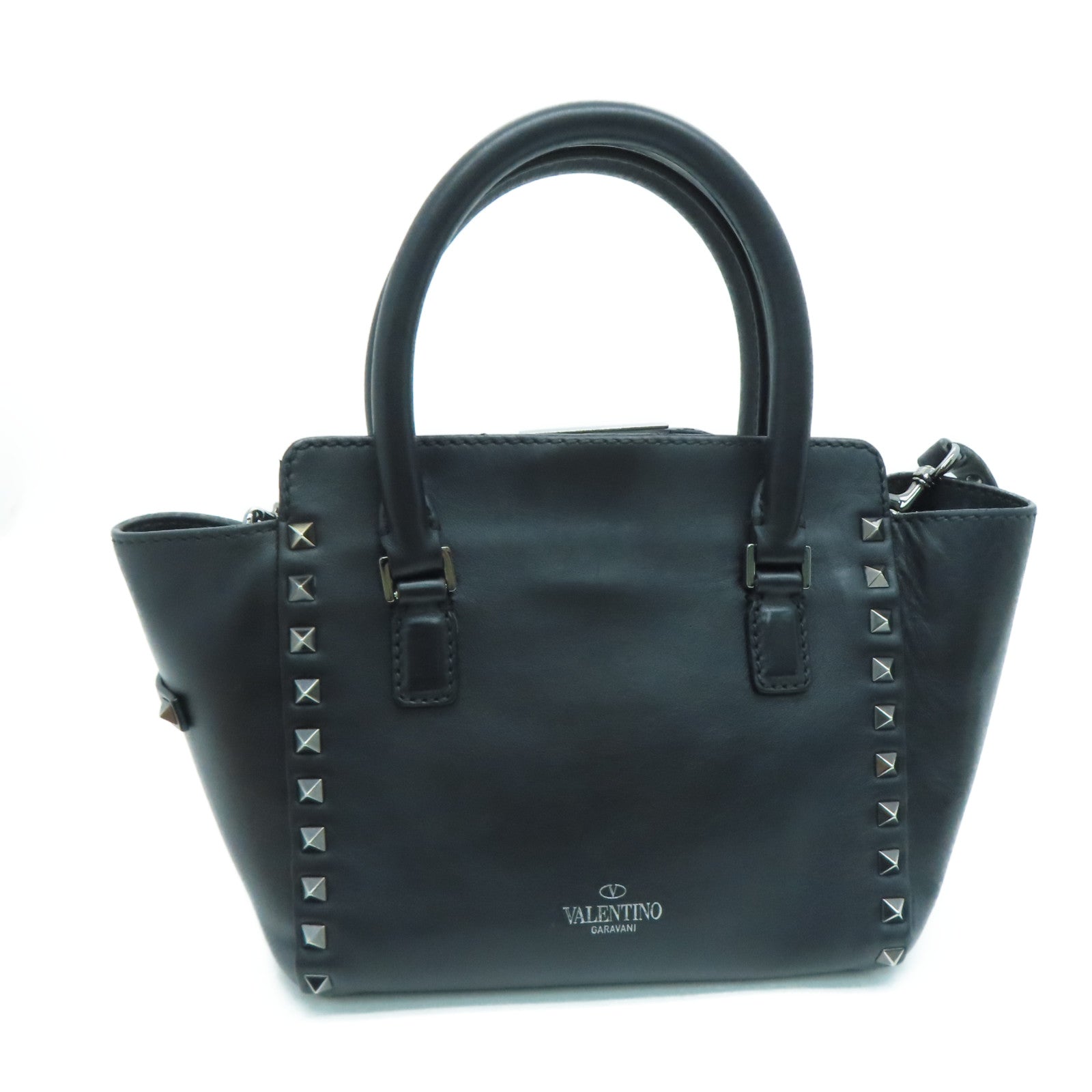 Valentino 牛皮皮革2way Shoulder Bag银扣手挽肩背两用袋黑色