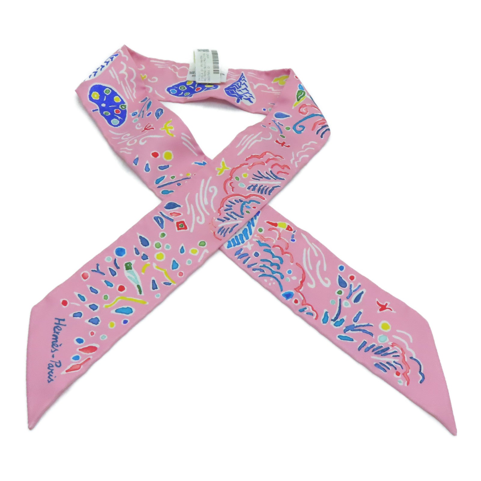 HERMES Silk Twilly Scarf Pink