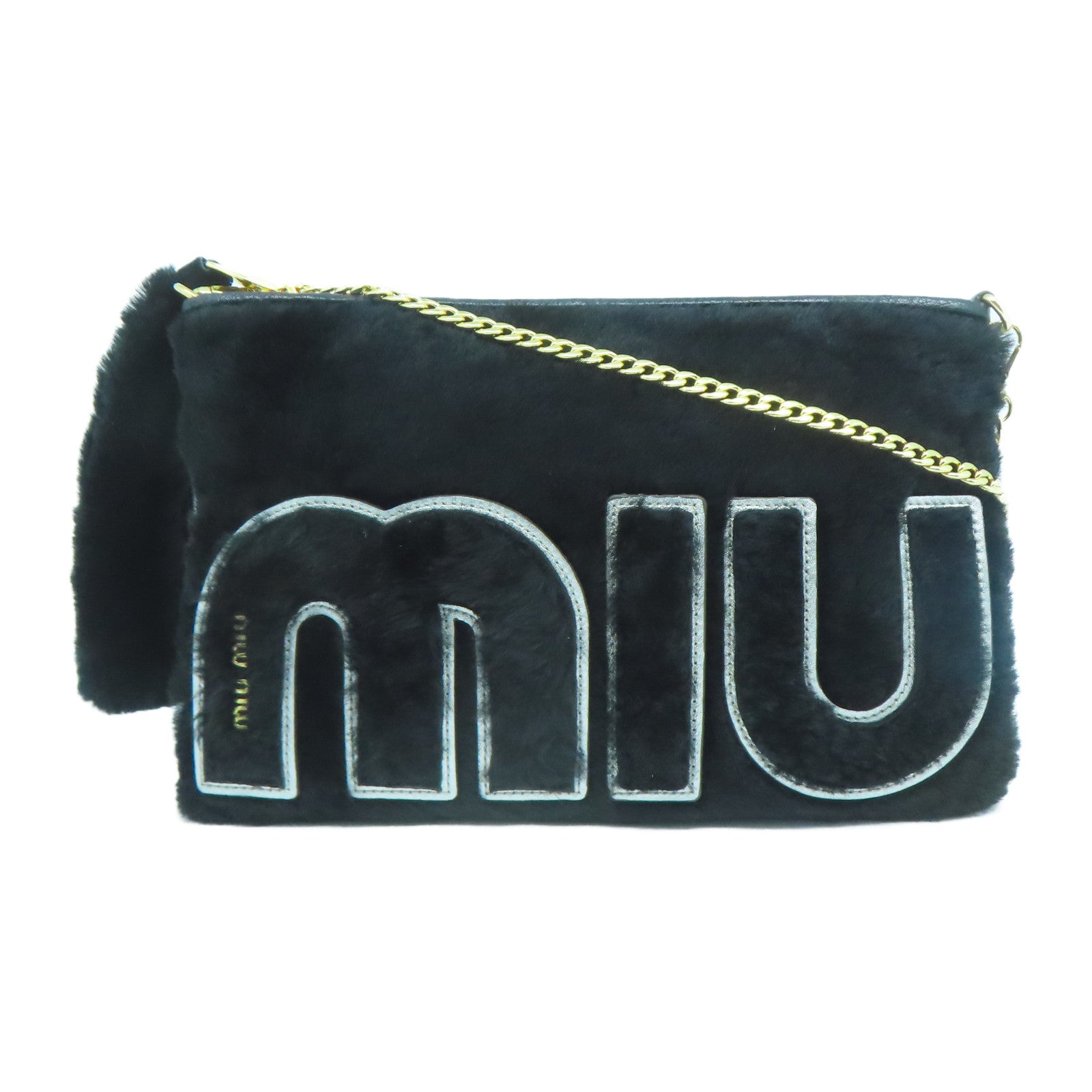 Miu Miu 毛茸Clutch With Chain金扣肩背袋/手拿包黑色
