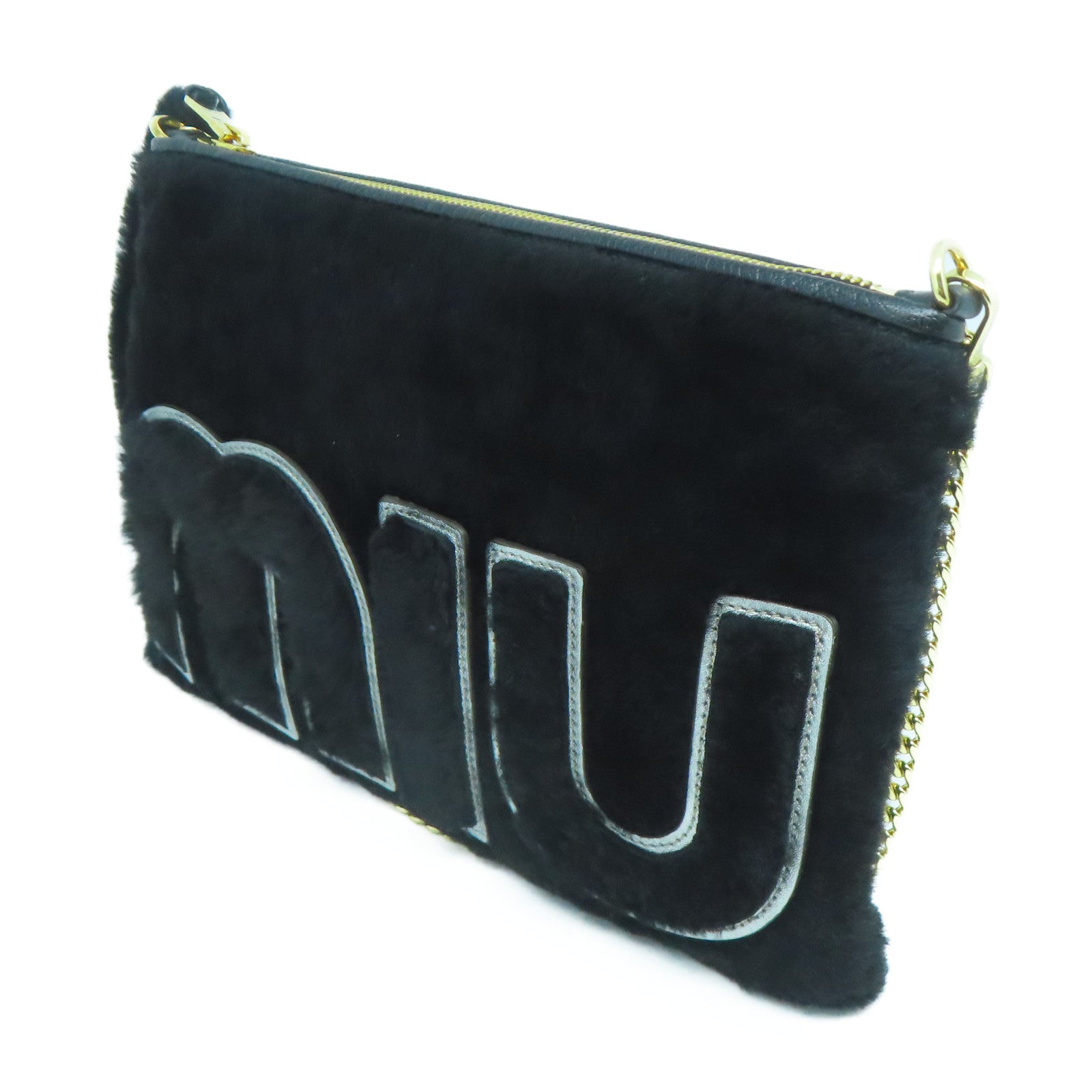 Miu Miu 毛茸Clutch With Chain金扣肩背袋/手拿包黑色